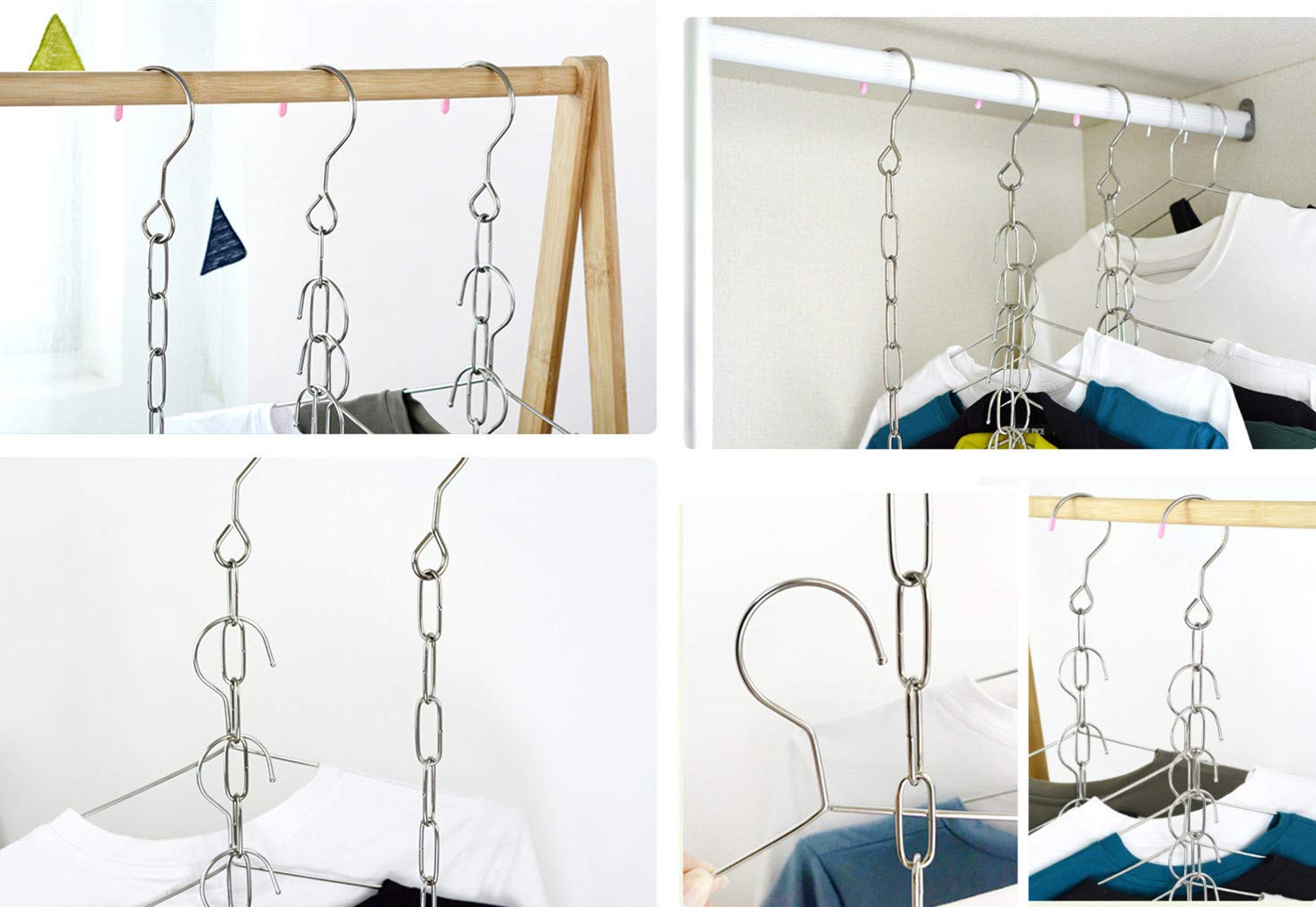 Falytemow 6-Pack Stainless Steel Space Saving Hanger Chains - Magic Closet Organizer with Cascading Design for 80% More Storage Space | Perfect for Small Closets, Dorm Rooms & Apartment Living