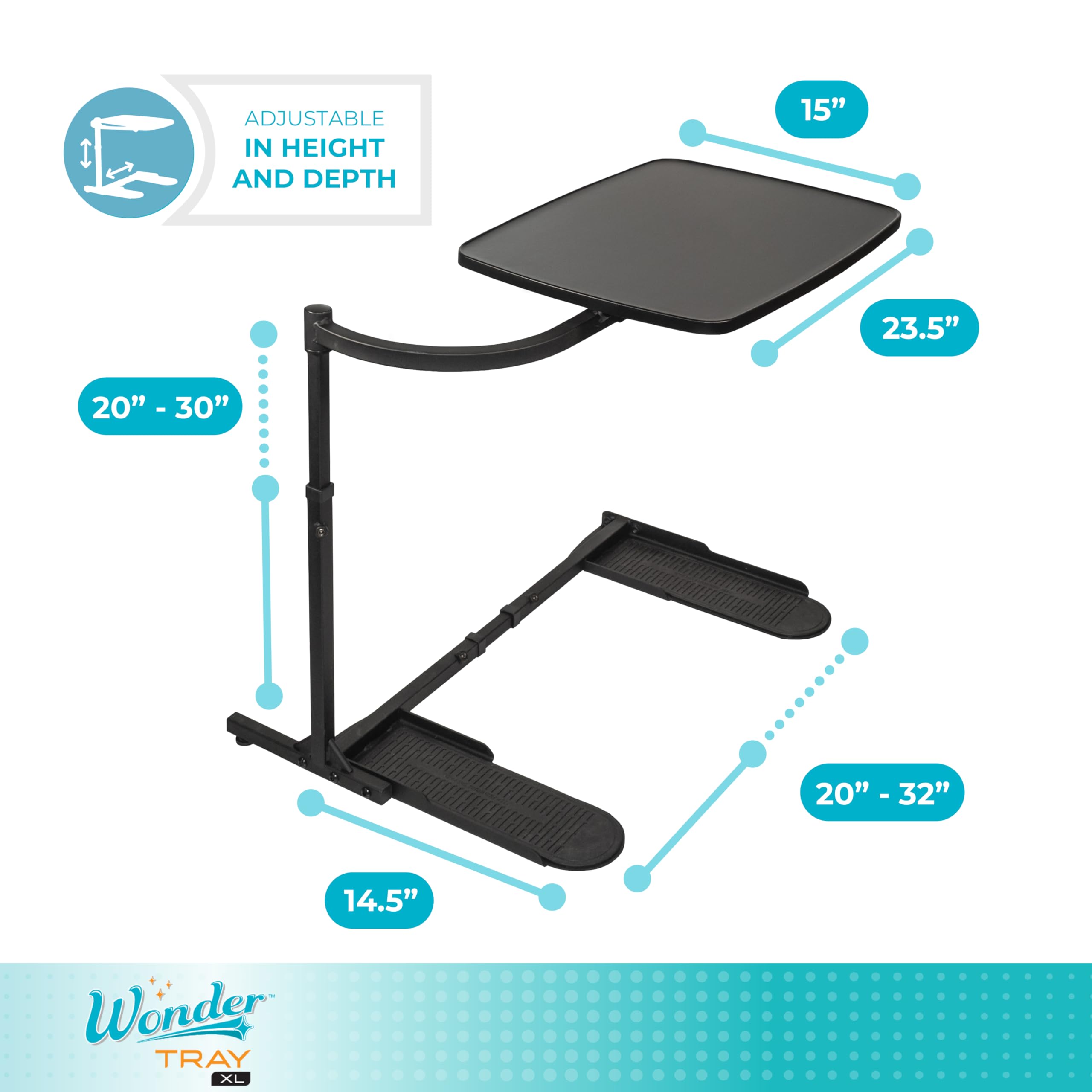 Adjustable Swivel TV Tray Table - Extra Large Laptop Stand for Couch, Gaming & Eating - Sturdy Computer Desk with Cup Holder for Recliners, Chairs & Beds - Perfect for Home Office, Gaming Setup & Relaxing Meals (Black, XL)