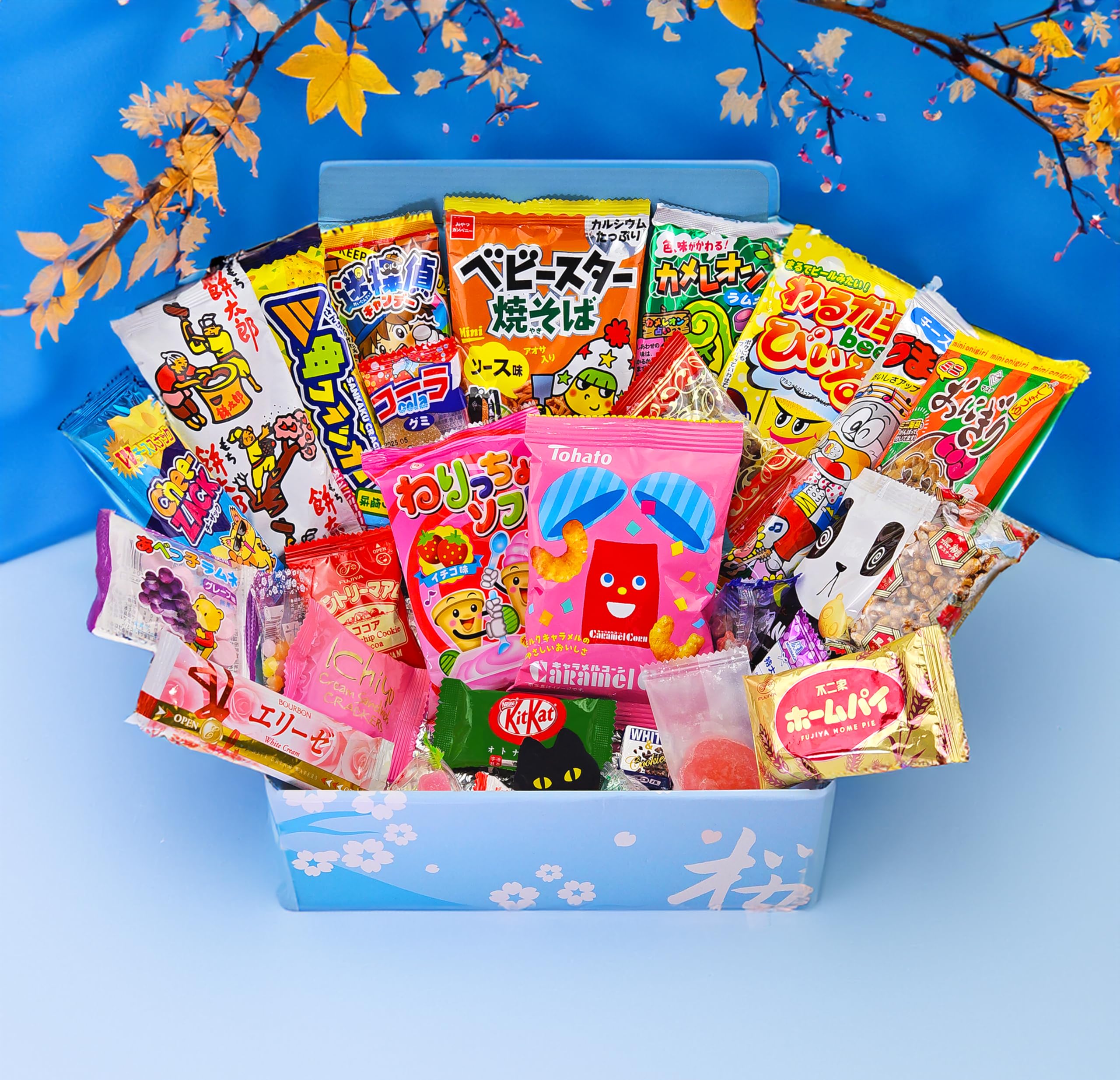 Premium Sakura Box - 30-Piece Japanese Snacks & Candy Dagashi Assortment Gift Set | Authentic Japanese Treats for Parties, Gifts & Anime Lovers