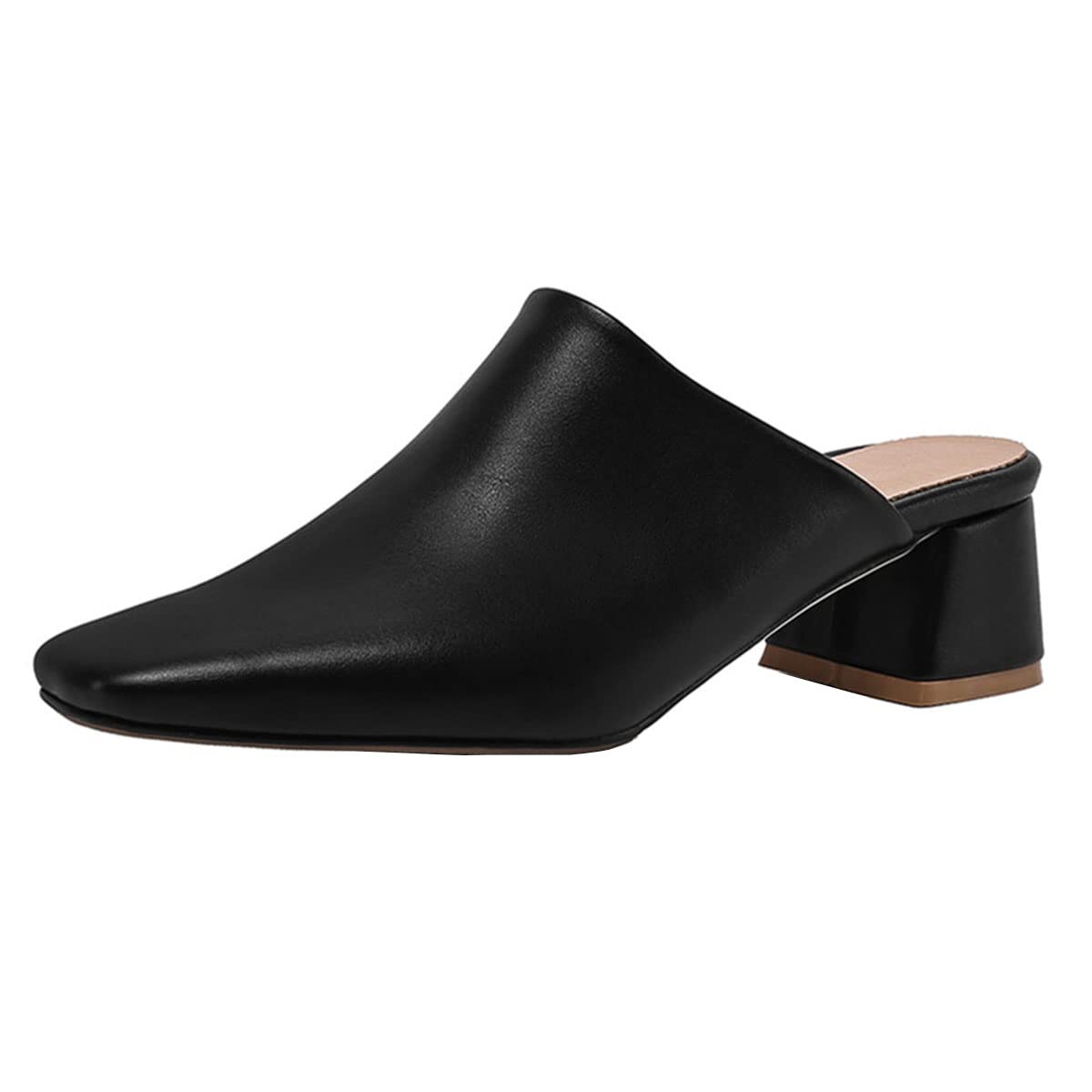 SHEMEE Women's Square Toe Chunky Heel Slides - Comfortable Mule Pumps with Mid Block Heels | Slip On Backless Slippers & Sandals for Casual Wear, Office, and Summer Outfits