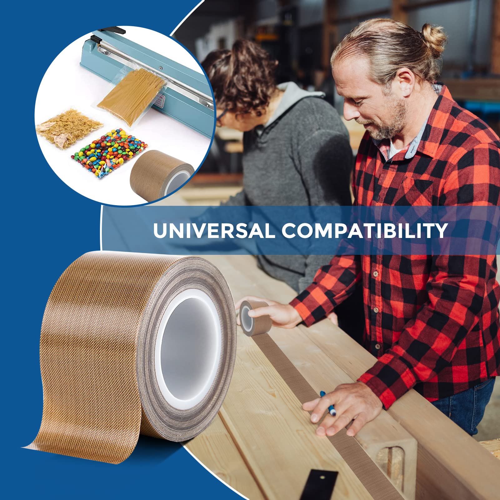 2 Inch x 30 Feet PTFE Coated Fiberglass Adhesive Tape - High Temperature Teflon Fabric Tape for Vacuum Sealer Machines & Hand Impulse Sealers | Compatible with FoodSaver, Seal-A-Meal, Weston, Cabela's | Perfect for Food Packaging, Insulation & DIY Projects