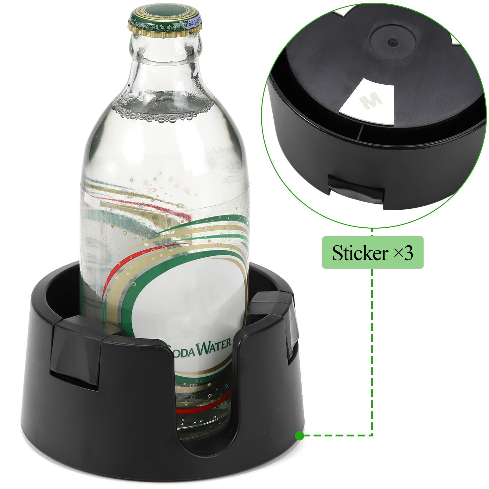 2 Pack Anti-Spill Cup Holder with Adhesive Base - Adjustable Plastic Drink Holder for Desk, Office, Home - Non-Tipping Coaster for Coffee, Soda, Water Bottles - Perfect for Workstations, Study Tables, Car Consoles (Black)