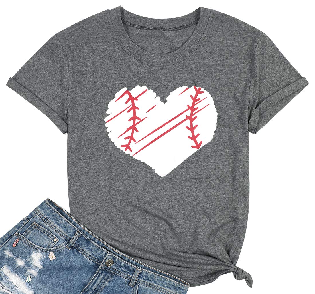 Women's Baseball Heart Graphic Tee - Short Sleeve Baseball Shirt for Game Day & Casual Wear | Soft Cotton Baseball Fan Apparel for Women
