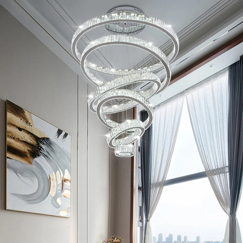 6 Tier Crystal Chandelier for High Ceilings - Elegant Dining Room Lighting Fixture for Wedding, Ballroom & Luxury Home Decor