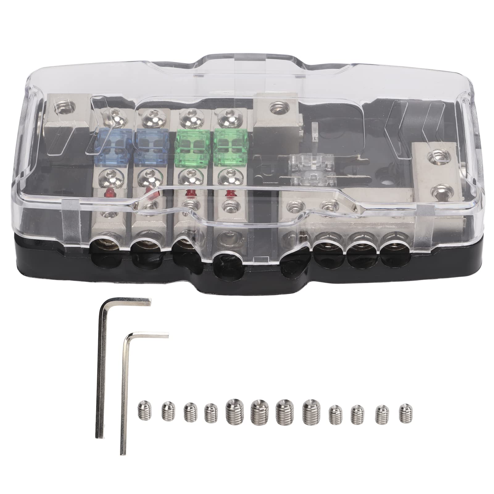 Aramox 4-Way Car Audio Fuse Block with LED Indicator - Waterproof Fuse Box for ATV, UTV, Caravan, Trailer & Marine Audio Systems - Perfect for Off-Road Vehicles and Boats