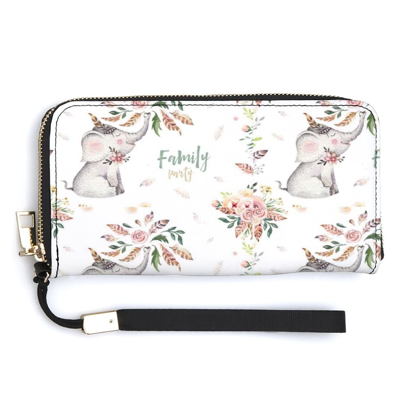 Donnapink Seamless Cute Elephant Floral White Soft PU Leather Wallet - Slim Bifold Credit Card Holder with Coin Purse, Durable Unisex Money Organizer for Everyday Use, Travel & Gift Giving