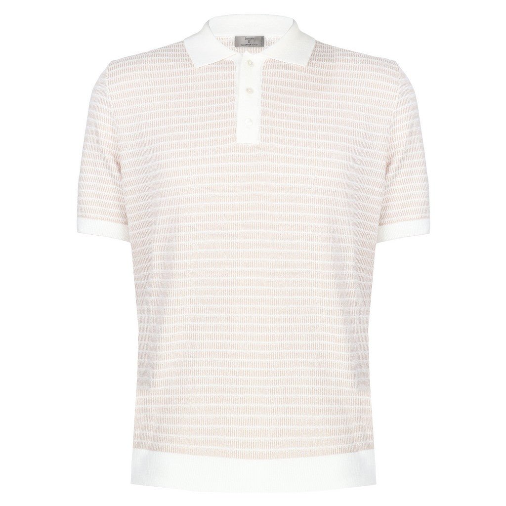 McKINNON & CO X FERRANTE Men's Stripe Cotton Polo Shirt - Beige & White Casual Summer Top for Golf, Office & Outdoor Activities