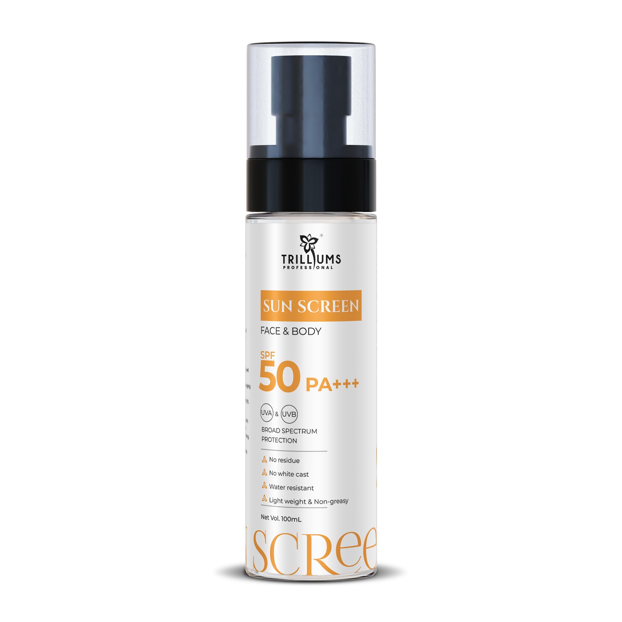 Trilliums Sunscreen Lotion SPF 50 PA+++ - 100ml | Lightweight, Non-Greasy & Fast Absorbing | No White Cast | Suitable for All Skin Types | Daily Face & Body Protection for Outdoor Activities