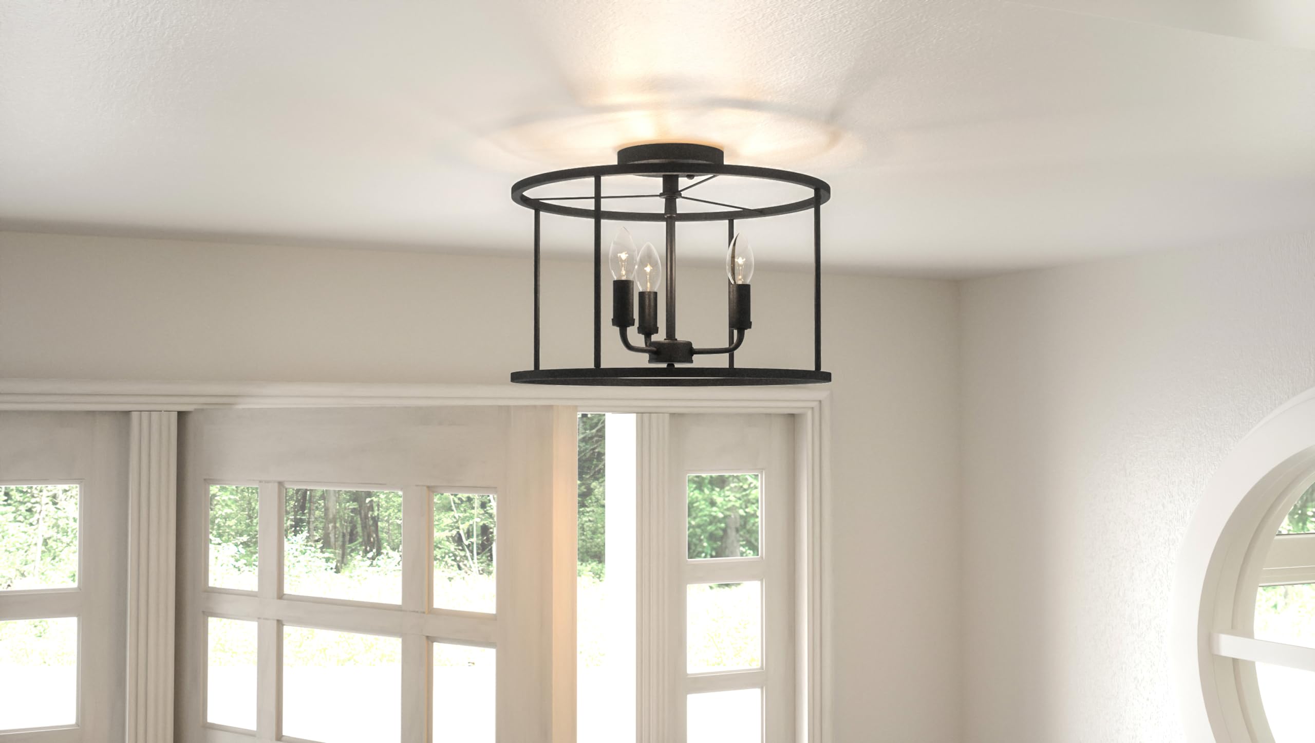 Quoizel Abner 3-Light Matte Black Semi-Flush Mount Ceiling Light Fixture - Modern Lighting for Bedroom, Kitchen, Hallway & Entryway