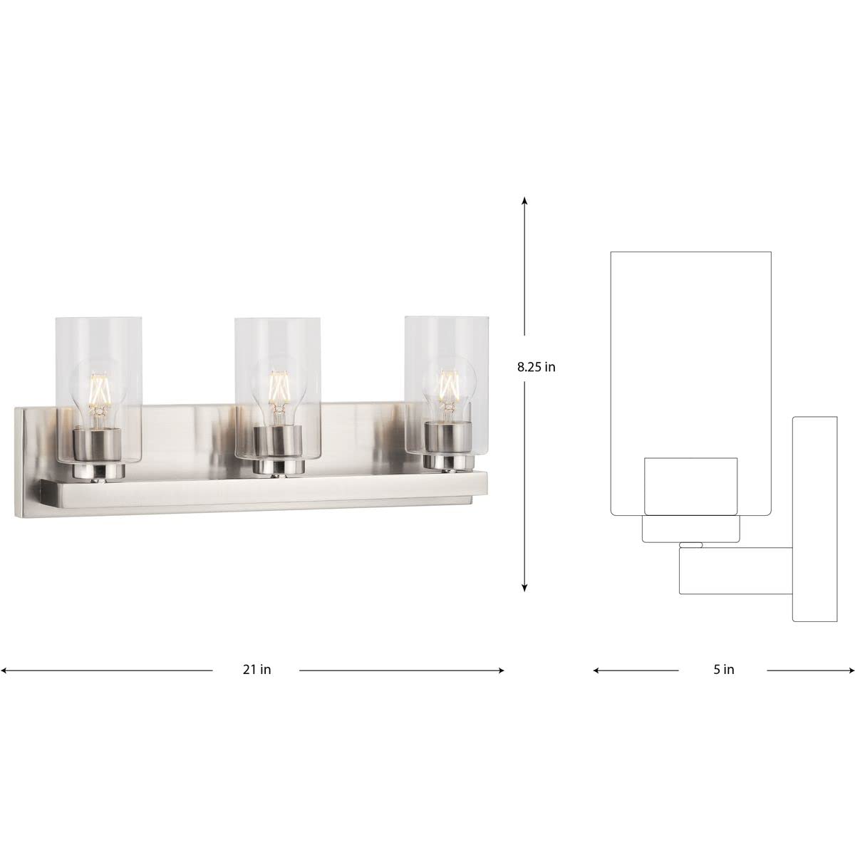 Goodwin Collection 21 Inch 3-Light Brushed Nickel Modern Bathroom Vanity Light with Clear Glass Shades - Perfect for Bathroom, Powder Room & Dressing Room Makeup Area Lighting