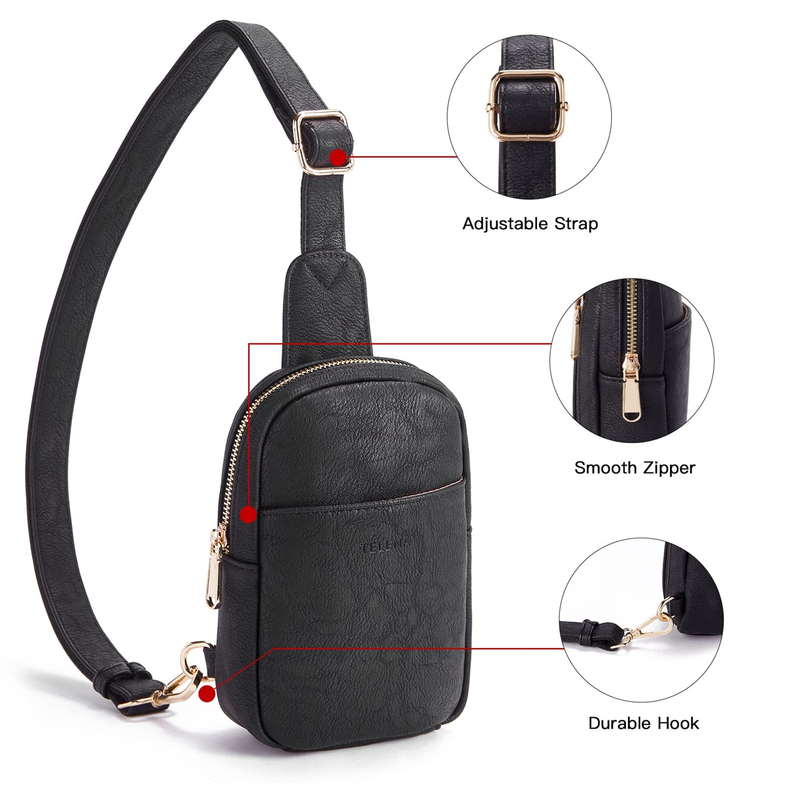 Telena Women's Crossbody Sling Bag - PU Leather Shoulder Bag & Small Casual Daypack for Everyday Use, Travel, Work & Shopping