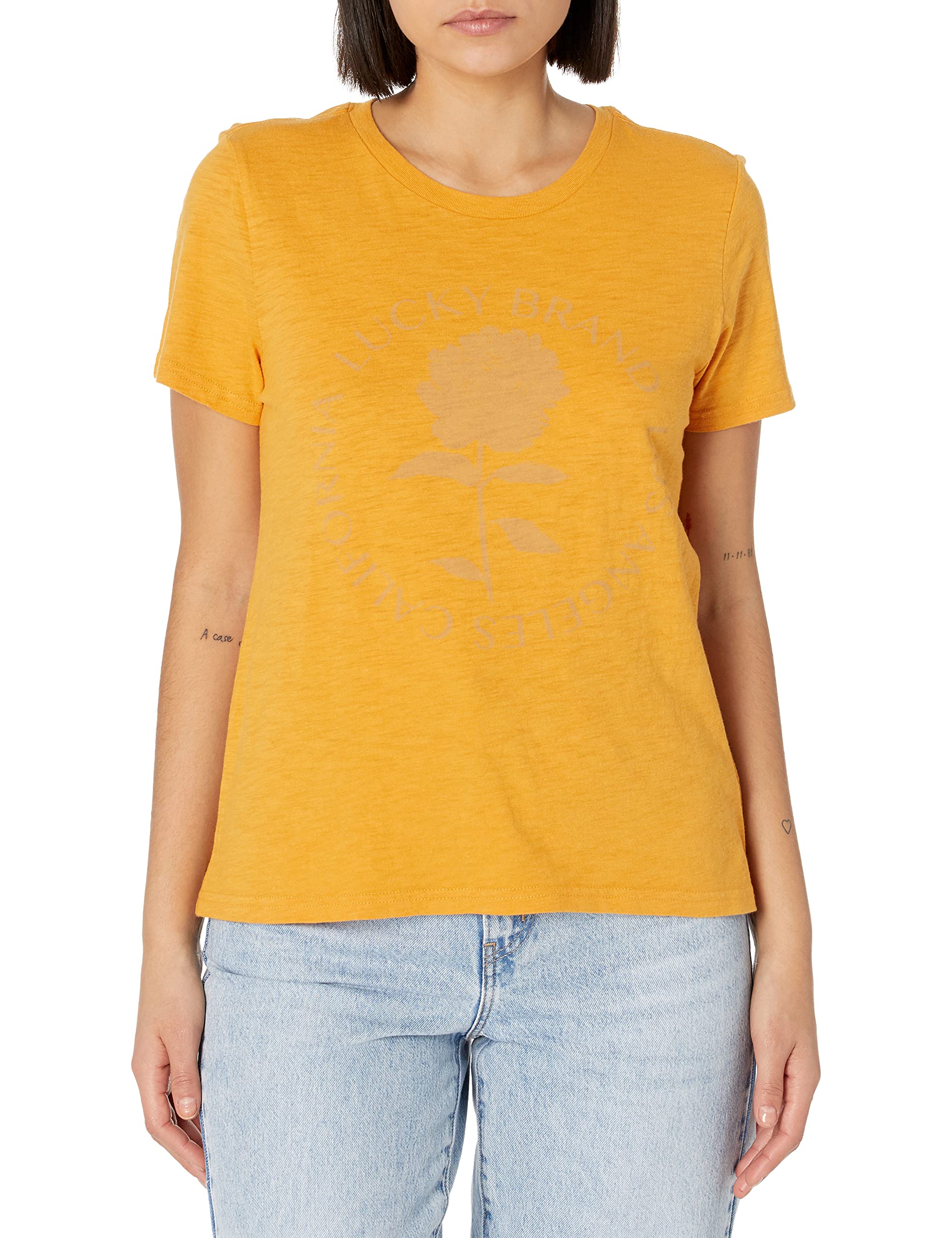 Lucky Brand Women's Rose Crew Neck Graphic T-Shirt - Casual Short Sleeve Top for Everyday Wear, Outings & Street Style Fashion