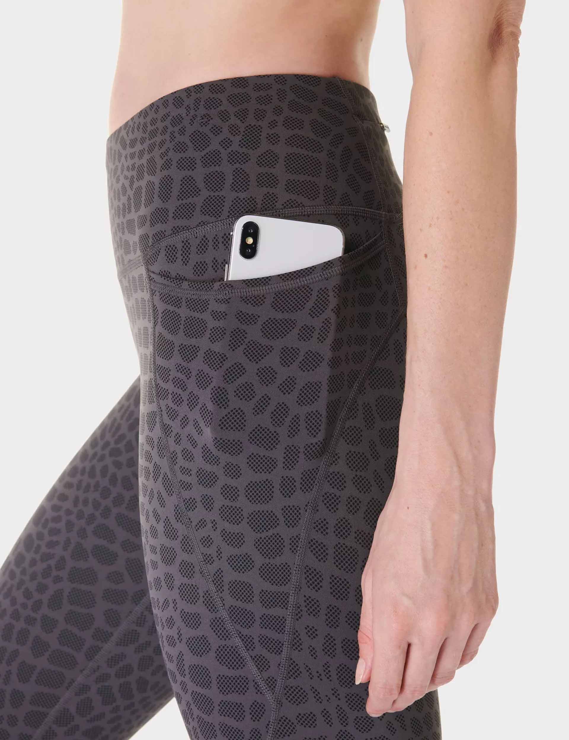 Power 7/8 Gym Leggings for Women - High Waist Grey Croc Halftone Print Workout Leggings - Yoga, Running & Training Activewear