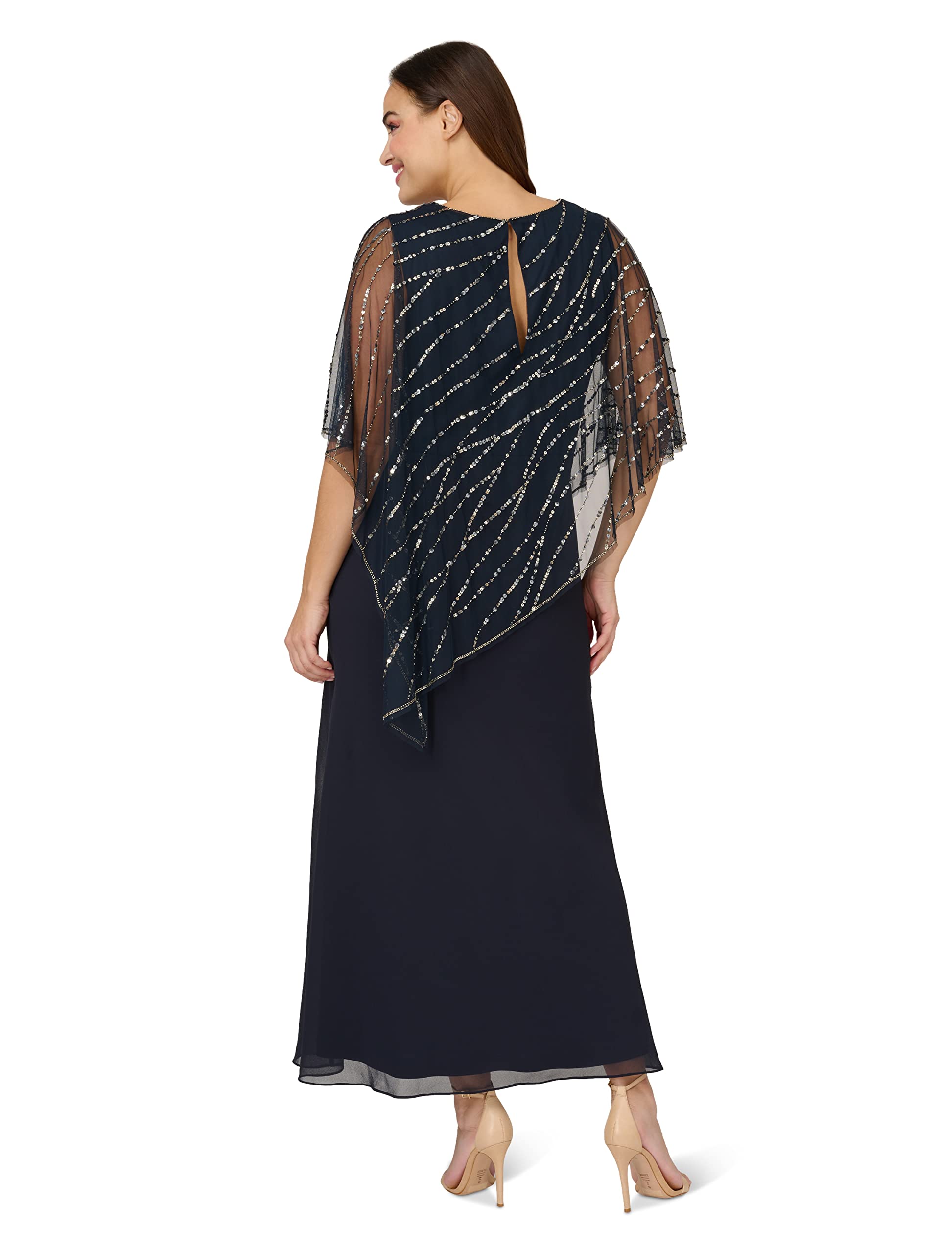 Adrianna Papell Women's Plus Size Beaded Popover Midi Dress for Evening Party, Wedding Guest & Special Occasions
