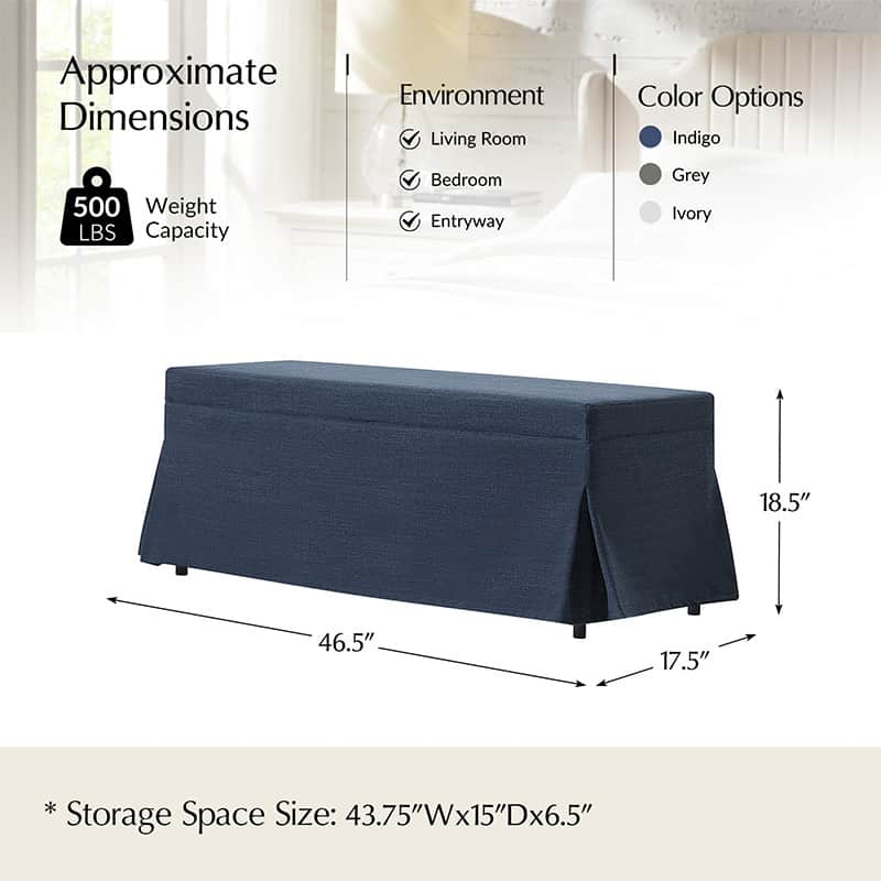 Zenobia Bench with Hidden Shoe Storage & Removable Slipcover - Entryway Seating with Storage for Shoes, Hats & Accessories - Perfect for Hallway, Bedroom or Mudroom Organization