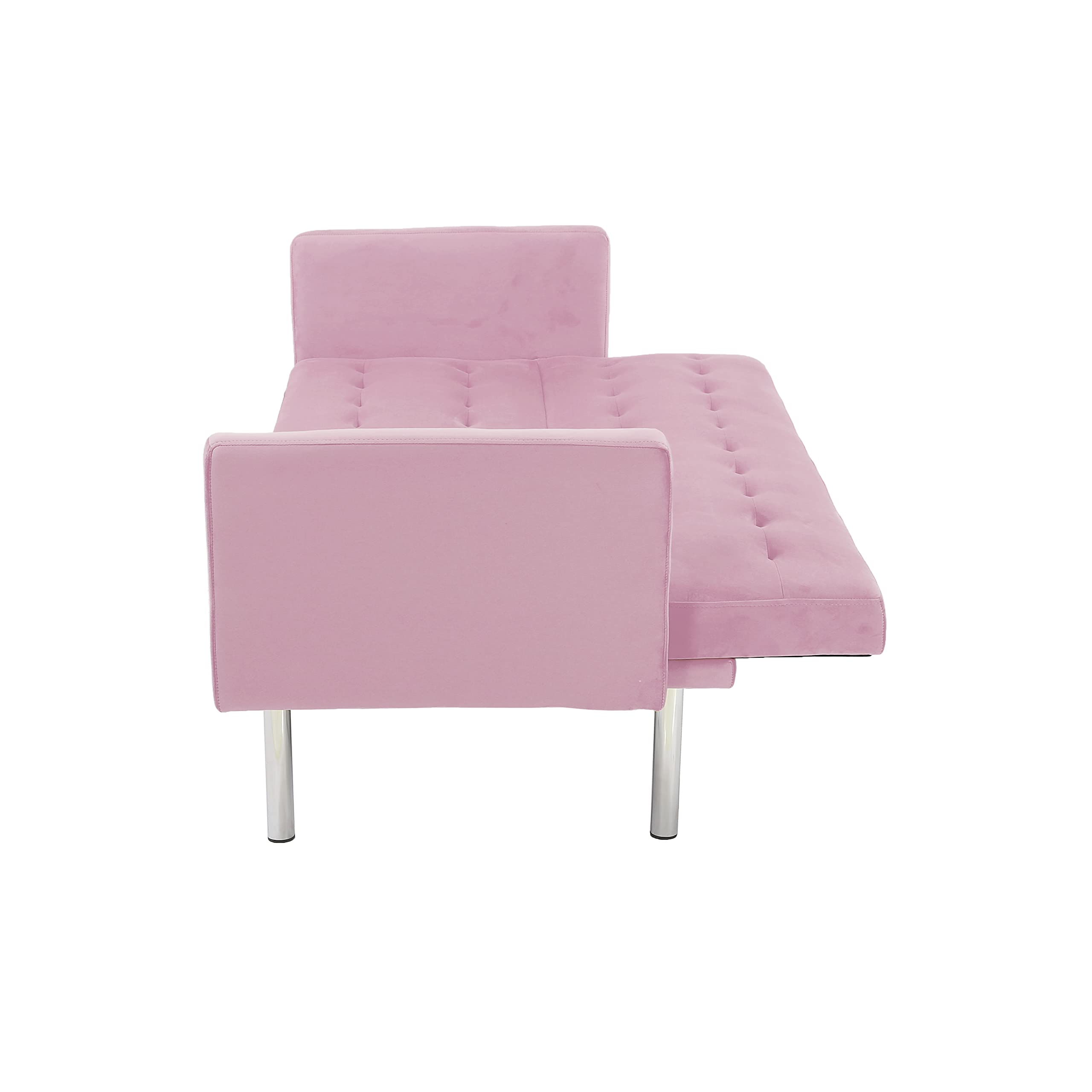 Velvet Convertible Futon Sofa Bed with 5 Golden Metal Legs - Sleeper Couch with 2 Pillows - Pink Loveseat for Small Spaces, Living Room & Bedroom - Perfect for Guest Rooms, Apartments & Studio Decor