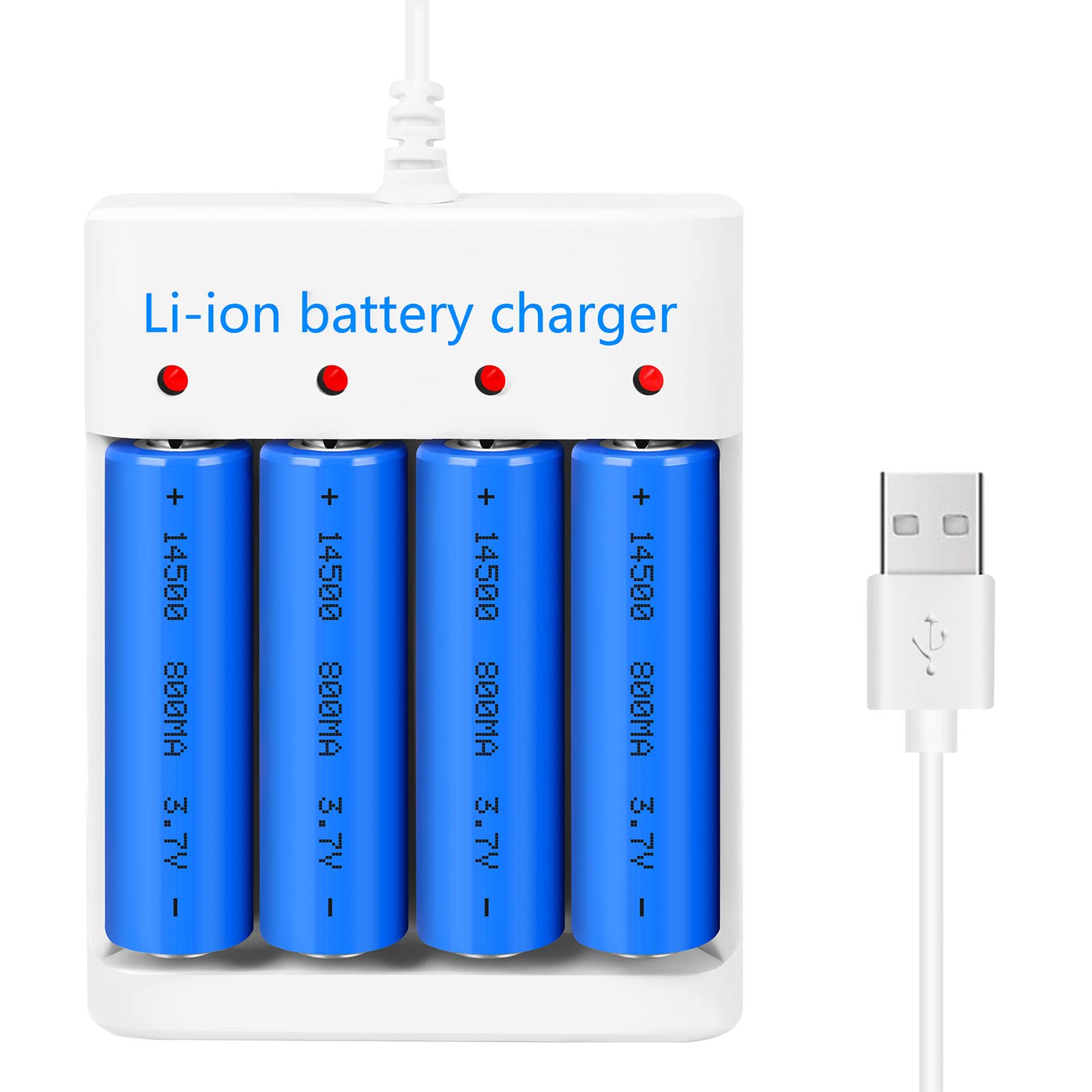 Rechargeable 3.7V 14505 Li-Ion Battery 800mAh with USB Charger - 4 Pack AA 3.6V Battery Replacement for Toys, Flashlights, and Electronic Devices - Long Lasting Power Solution for Home & Outdoor Use