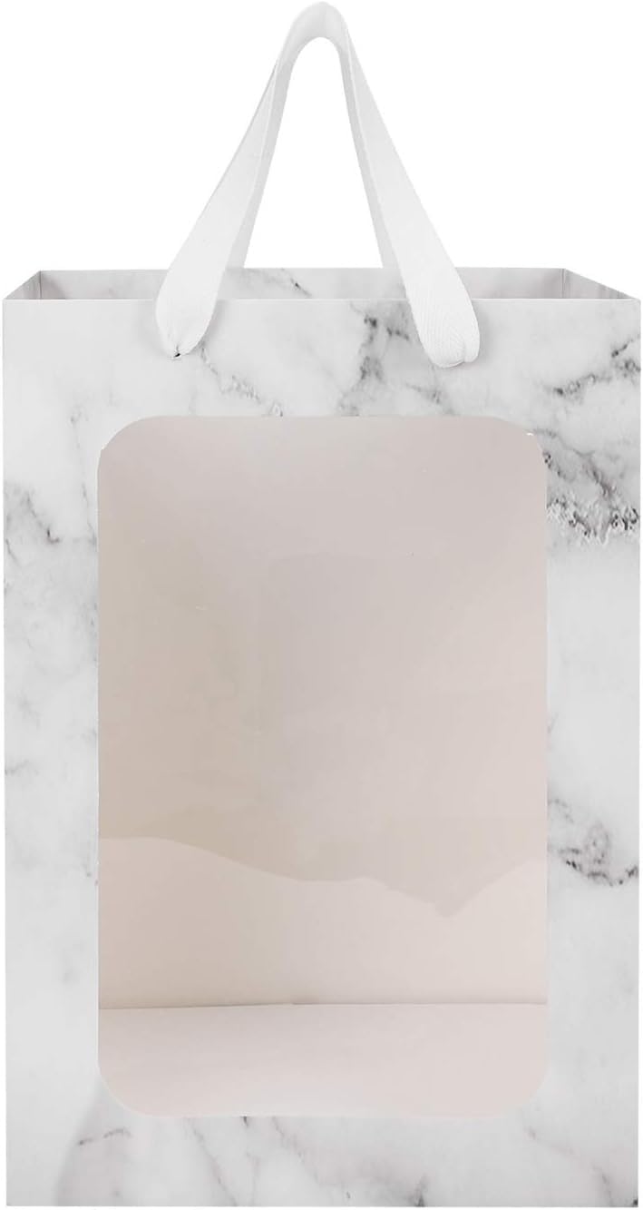 6-Piece Marble Print Transparent Gift Bags with Handles - Elegant Goodie Bags for Shopping, Weddings, Birthdays & Special Events | Perfect for Valentine's Gifts, Engagement Presents & Party Favors (White, Small)
