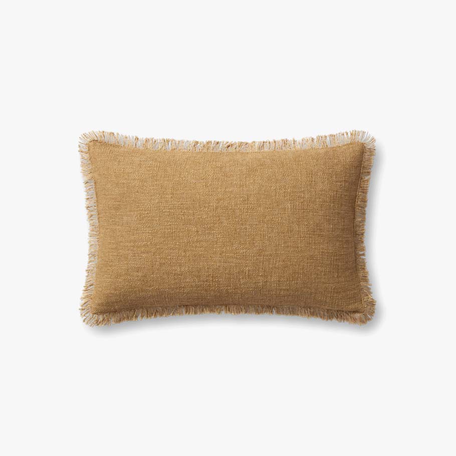 Luxury Sable Gold Fringe Lumbar Pillow - Decorative Throw Pillow for Sofa, Bed, Couch - Boho Home Decor Accent for Living Room, Bedroom