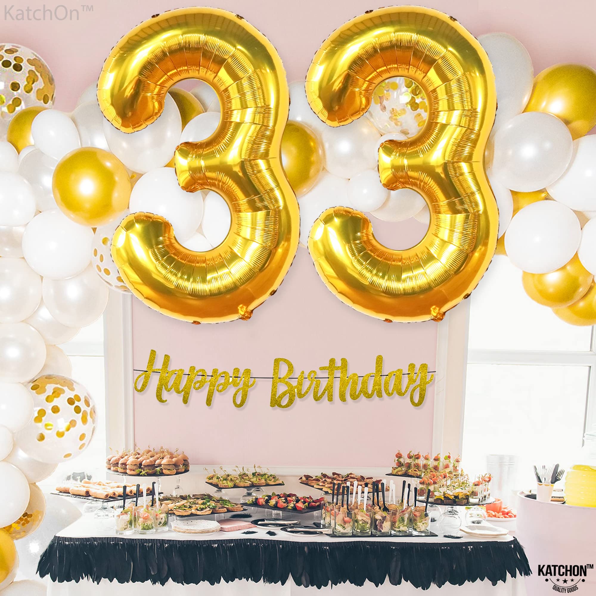 KatchOn Giant 33 Balloon Numbers Gold - 40 Inch Large Foil Number Balloons for Birthday Party Decorations | Gold 33 Number Balloon for Men & Women's 33rd Birthday Party Decor | Perfect for Anniversary, Graduation, Retirement Celebrations & Photo Backdrops