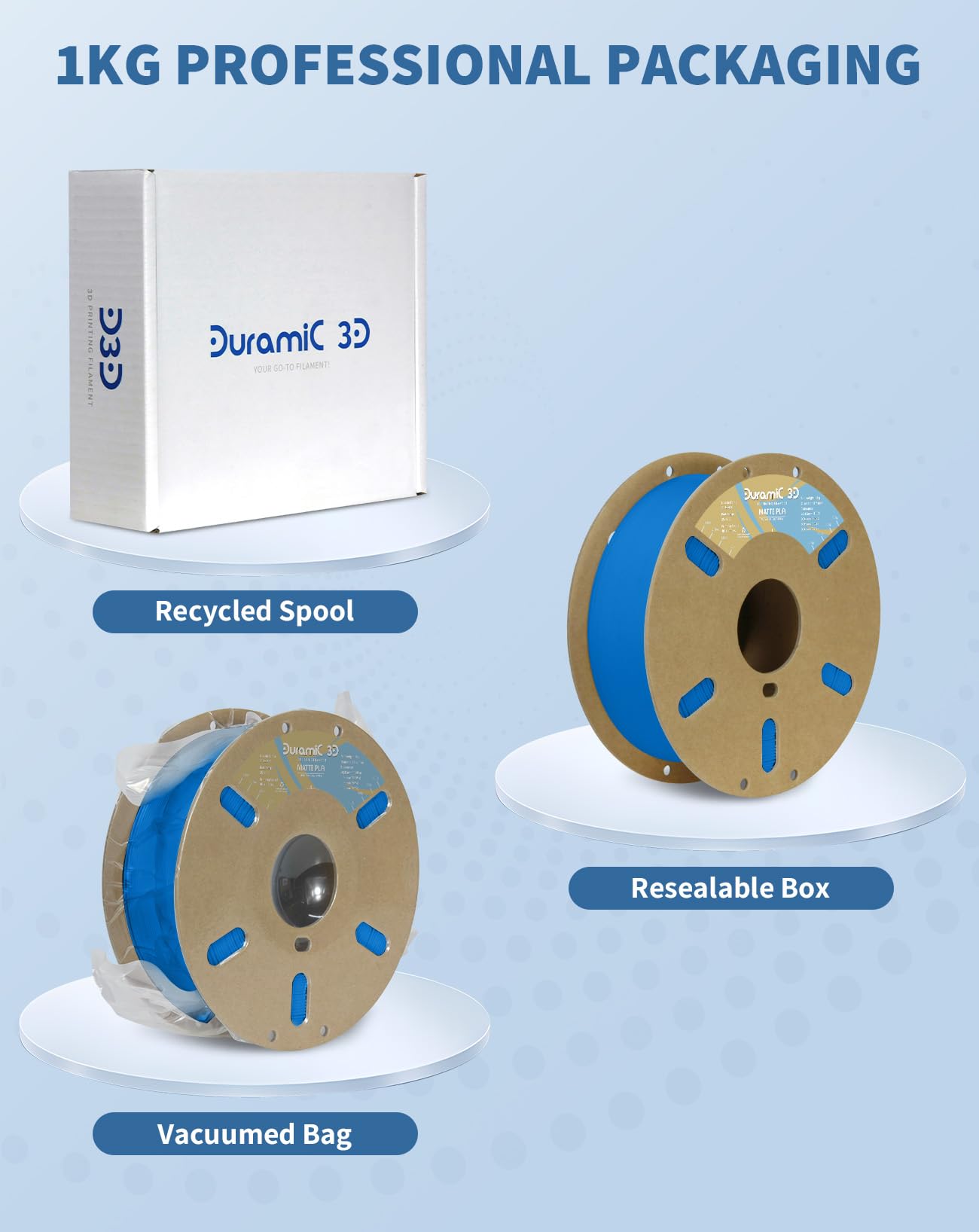 DURAMIC 3D Matte PLA Filament 1.75mm Blue, 1kg Cardboard Spool - High Precision 99% Dimensional Accuracy +/-0.03mm - Matte Finish FDM 3D Printer Filament for Smooth Printing & Easy Support Removal - Perfect for Cosplay Props, Home Decor & DIY Projects