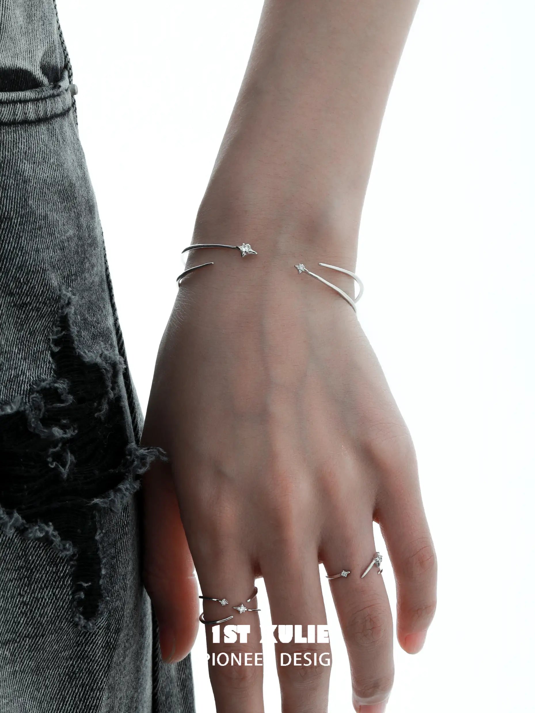 Star Trails S925 Sterling Silver Adjustable Open Bangle Bracelet for Women - Elegant Stackable Jewelry for Everyday Wear & Special Occasions