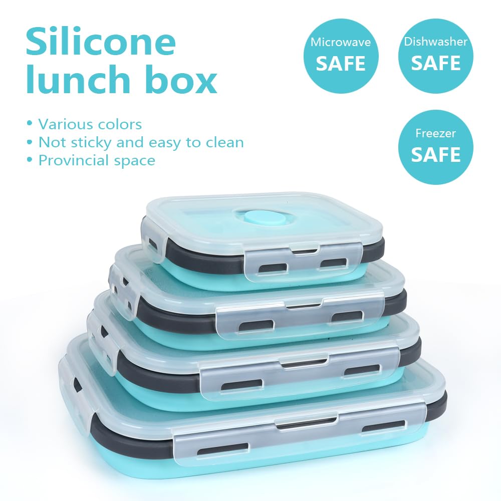 4-Pack Collapsible Silicone Food Storage Containers with Airtight Lids - Microwave, Dishwasher & Freezer Safe - Space-Saving Kitchen Organizers for Meal Prep, Leftovers & Lunch Boxes - Perfect for Home, Office & Picnics