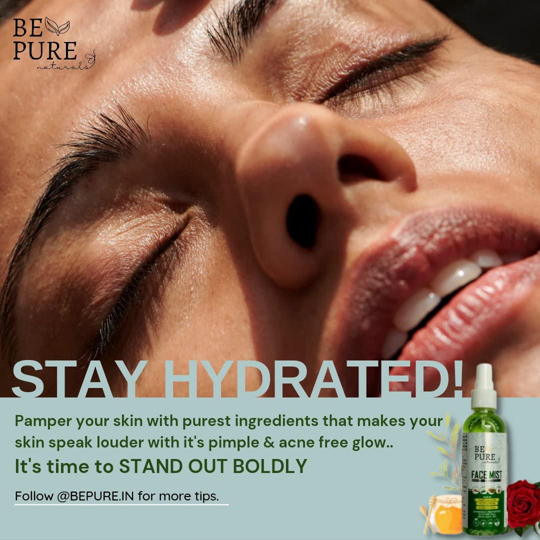 Be Pure Naturals Pimple Clear Face Mist - 100% Ayurvedic Acne Treatment for Pimples, Rashes & Skin Irritations | Soothes Sunburn, Itching & Allergies (100ml) | Perfect for Daily Skincare, Post-Workout Refresh & Travel Essentials