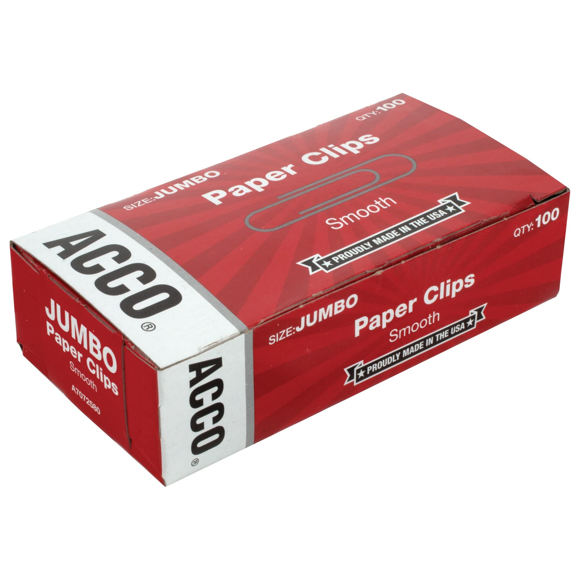 ACCO Jumbo Smooth Paper Clips - 100 Clips per Box (72580) - Perfect for Office, School & Home Organization
