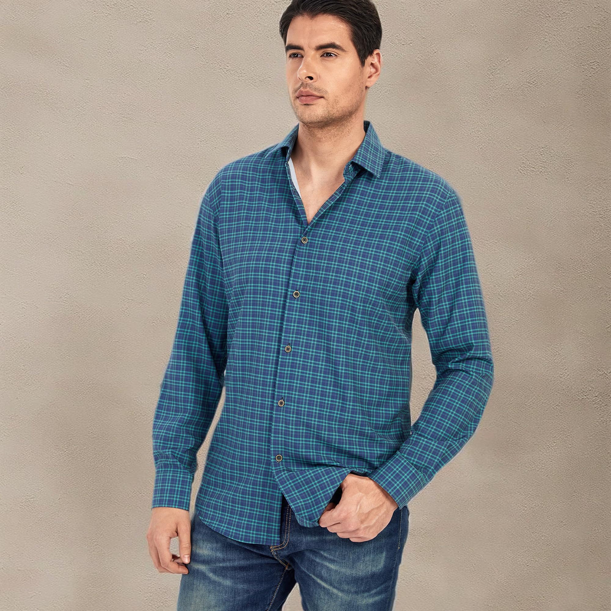 Esabel.C Men's Wrinkle-Free Dress Shirts | Button Down Long Sleeve Business Shirts | Regular Fit Printed Formal Shirt for Office, Interview & Professional Occasions