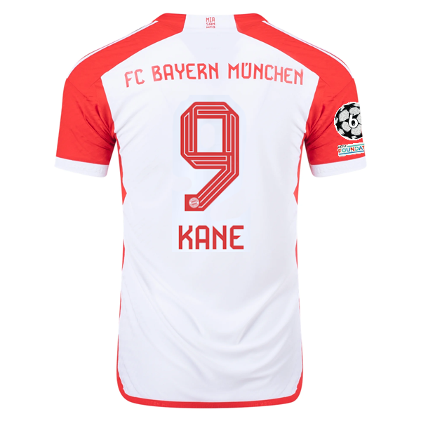 Adidas Bayern Munich Authentic Harry Kane Home Jersey 23/24 - White/Red with Champions League Patches - Official Soccer Jersey for Fans & Players - Perfect for Matchdays, Training & Collecting