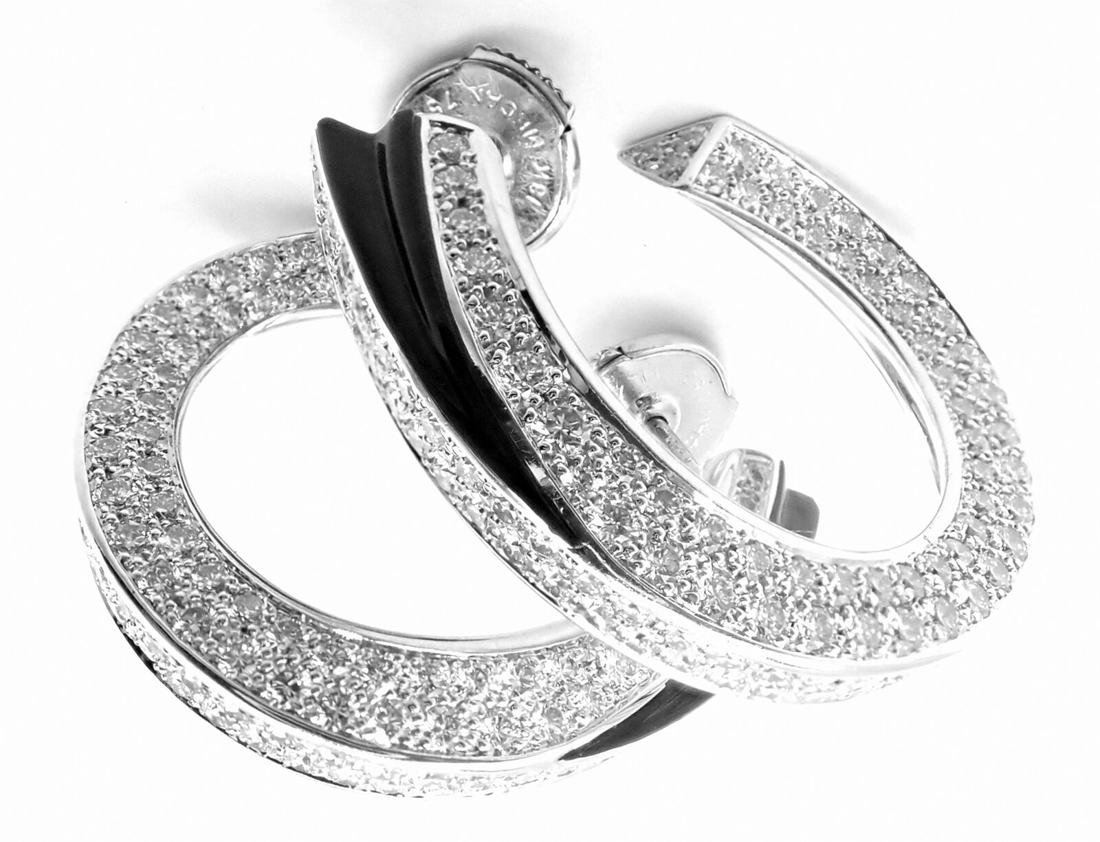 Authentic Cartier Panthere 18k White Gold Diamond Onyx Hoop Earrings - Luxury Jewelry for Women, Perfect for Weddings & Special Occasions