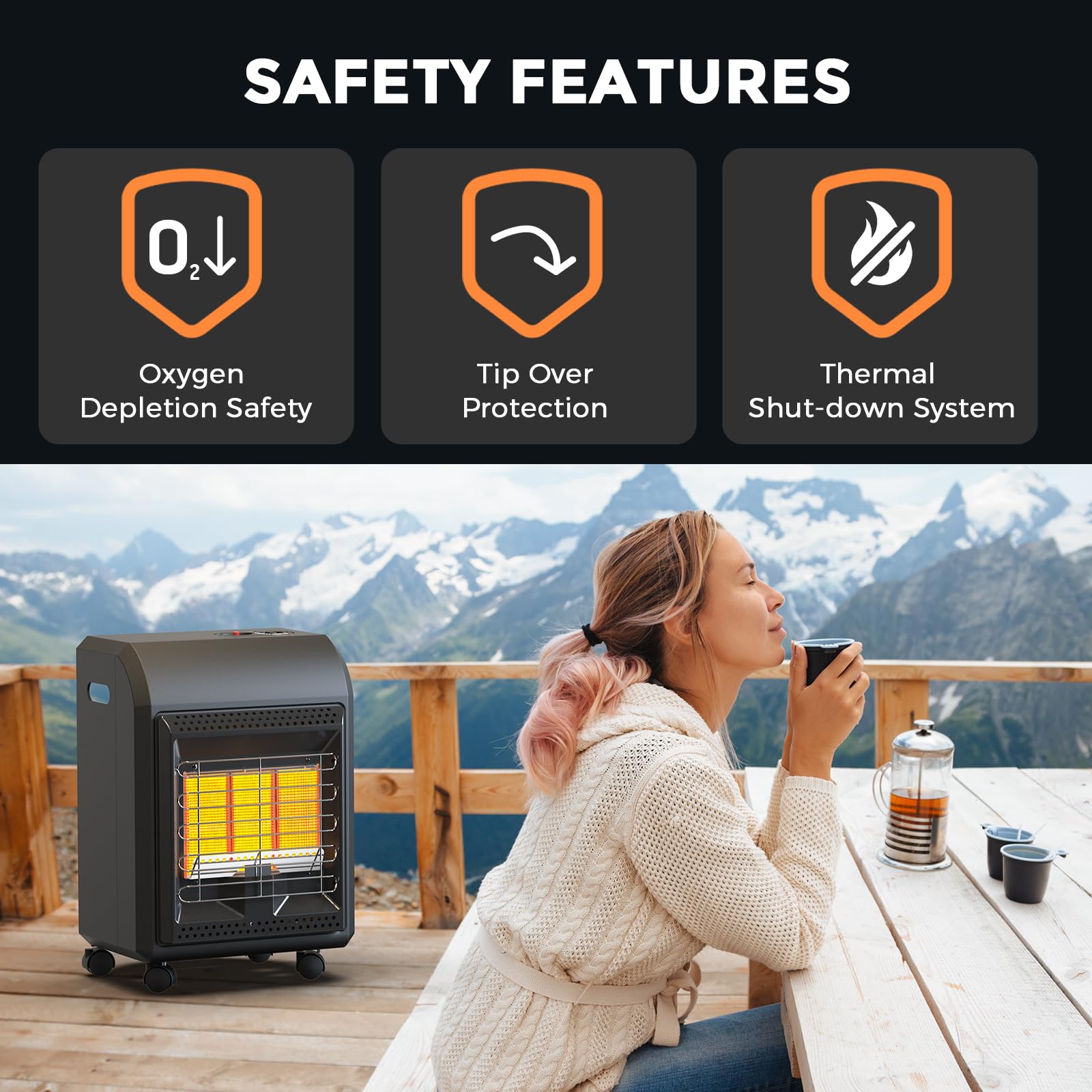 Portable Propane Heater 6,000-18,000 BTU with Adjustable 3 Heat Settings & Regulator - Outdoor Garage Heater for Camping, Patio, Yard & Indoor Use