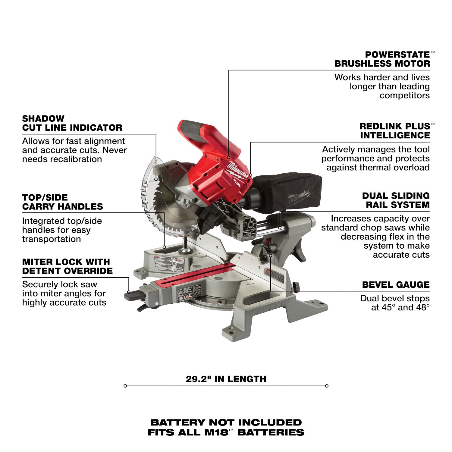 Milwaukee 2733-20 M18 FUEL 7-1/4 Inch Dual Bevel Sliding Compound Miter Saw - Cordless Power Tool for Woodworking, Trim & Framing Projects