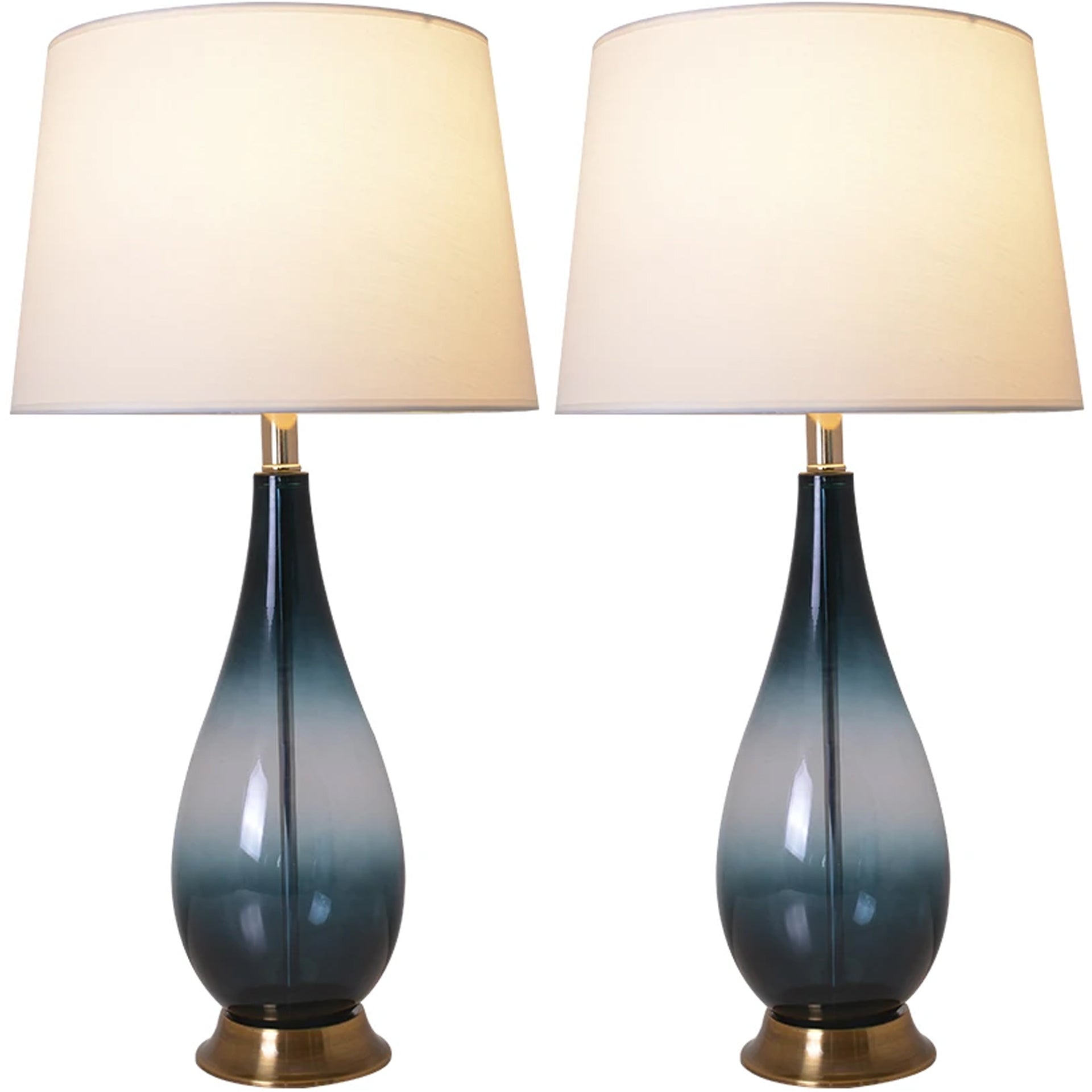Tulip Ombre Droplet Glass Table Lamp Set of 2 - 28 Inch Deep Green to White Gradient for Living Room, Bedroom & Office Decor