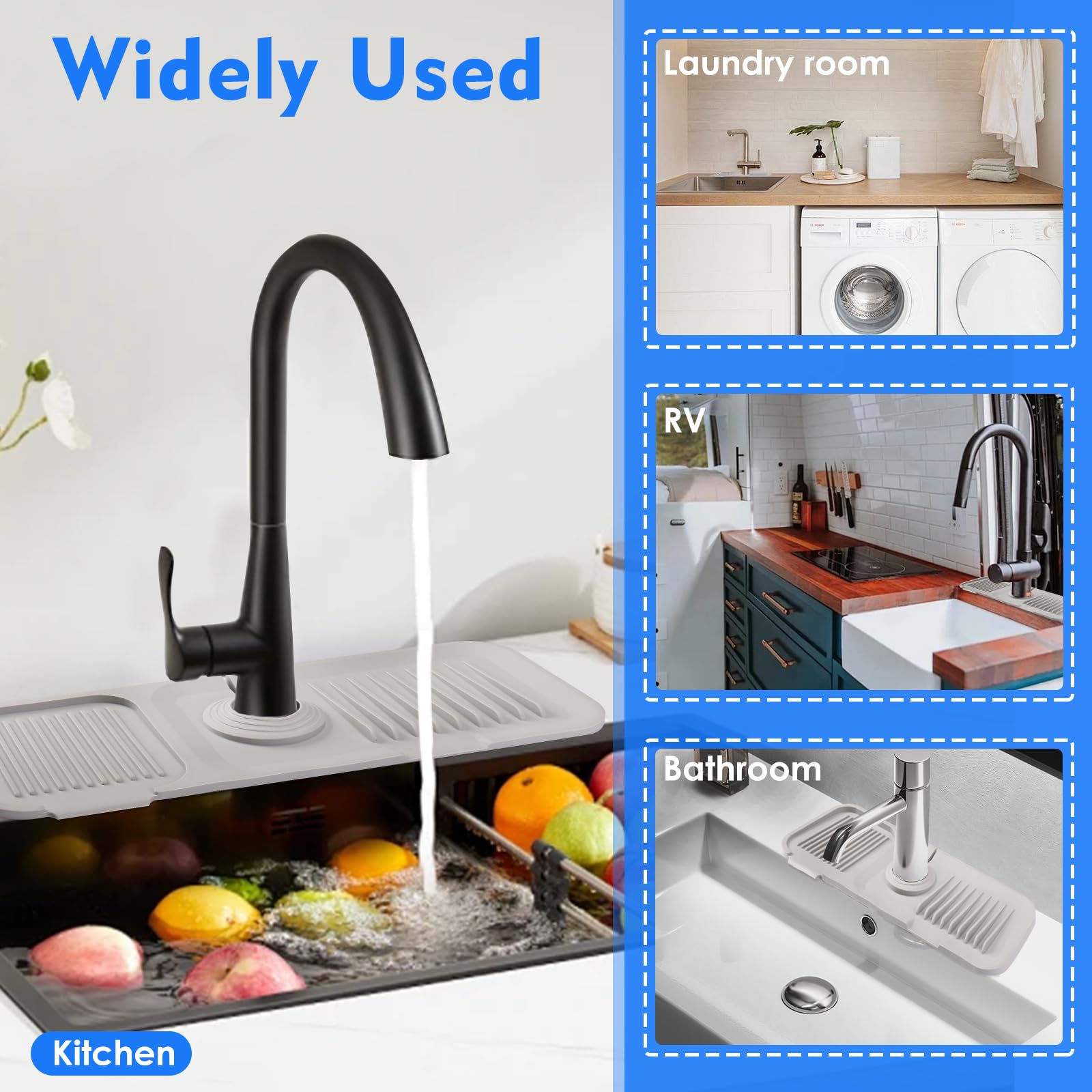 5° Slope Silicone Sink Splash Guard - Kitchen Drain Mat & Sponge Holder for RV Counter