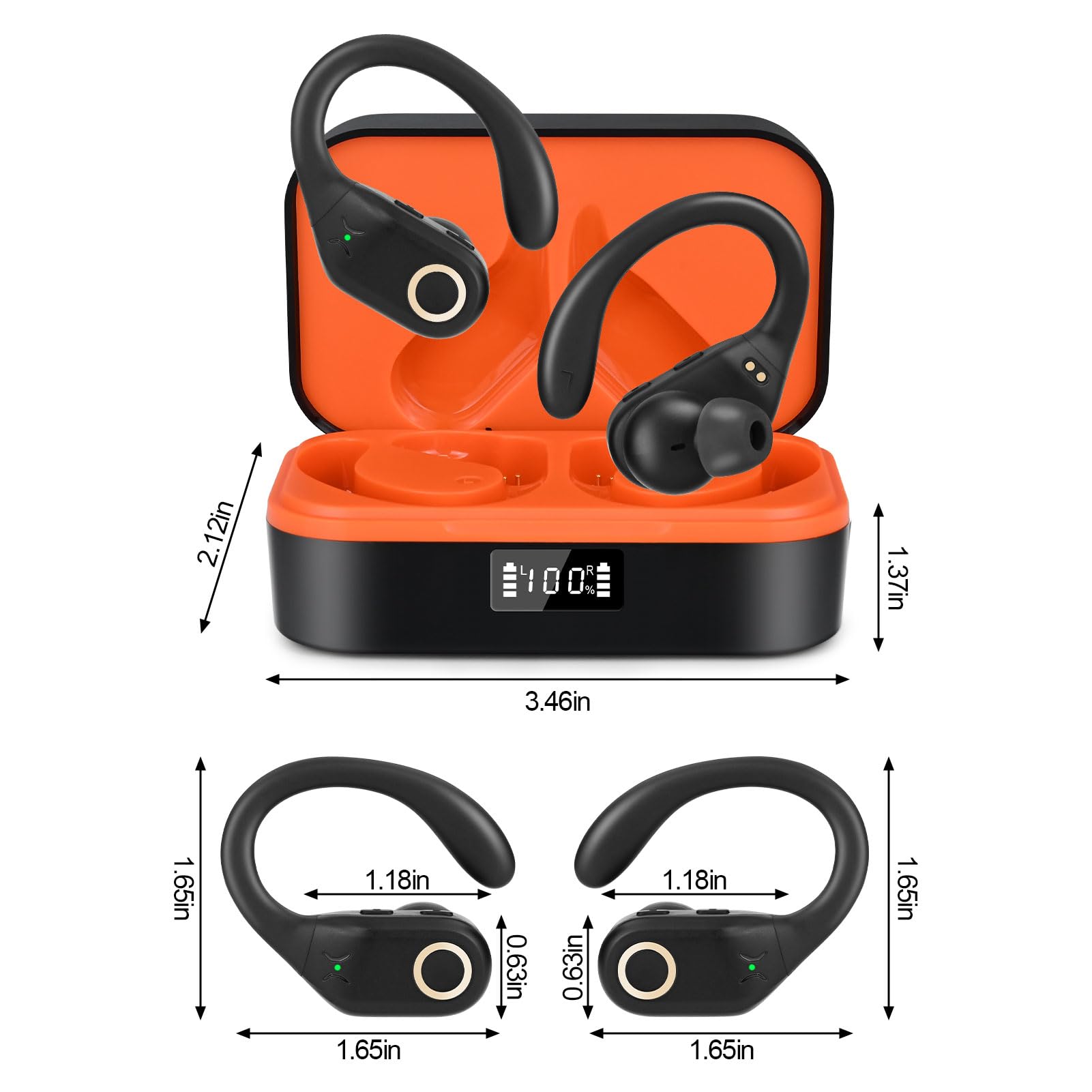 Premium Wireless Bluetooth Earbuds with Active Noise Cancelling, IPX7 Waterproof Sports Headphones - Bluetooth 5.4, 48H Battery Life, Secure Fit for Running, Gym & Office Work - Perfect for Commuting, Travel & Workouts (Black/Red)