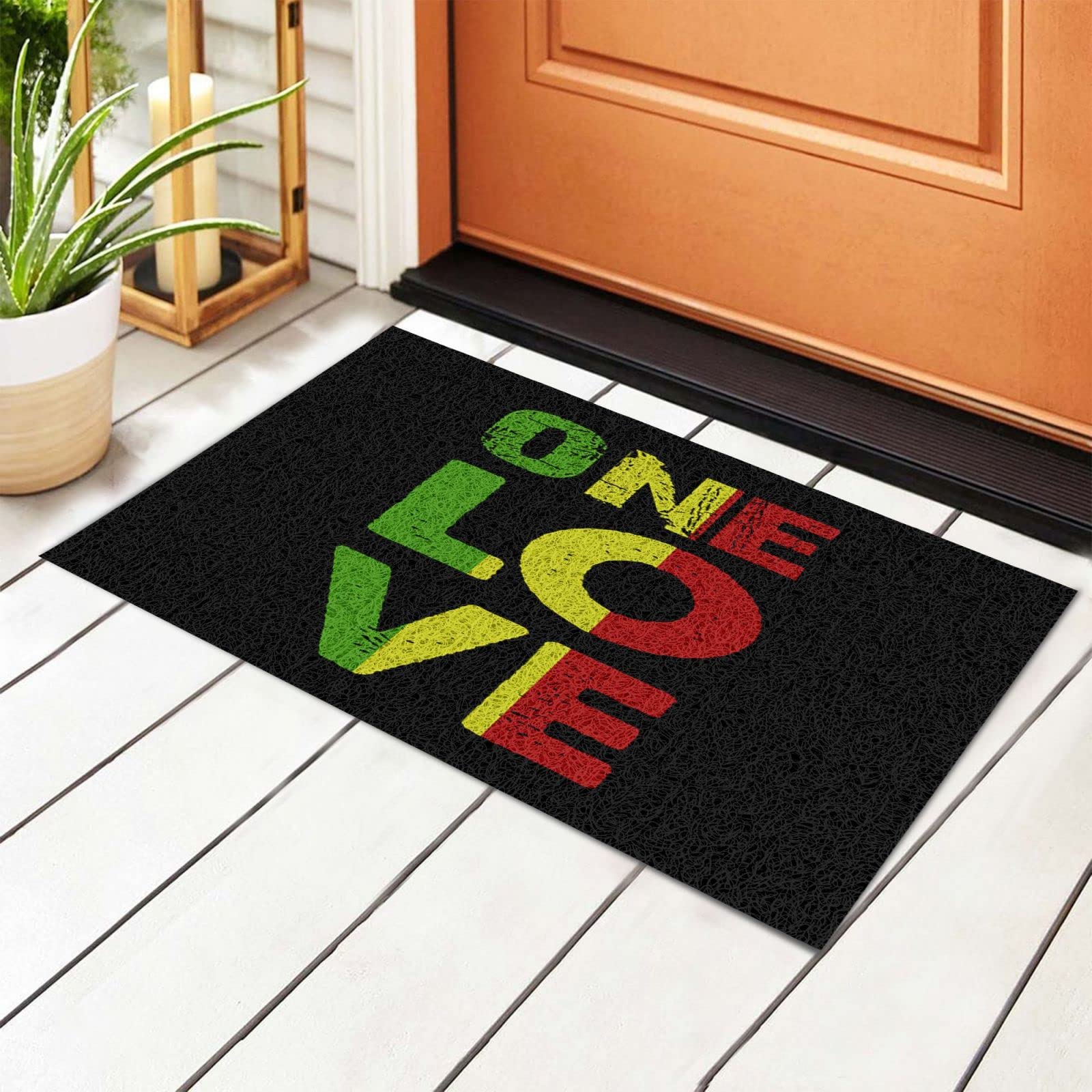 One Love Rasta Reggae Art Welcome Doormat 23.6x15.7 Inch - Non-Slip Indoor Outdoor Entrance Rug for Front Door, Patio & Entryway - Perfect for Home Decor, Reggae Music Lovers & Jamaican Culture Enthusiasts