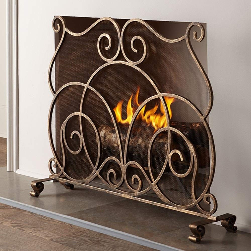 Folding Fireplace Screen with Steel Mesh - Solid Wrought Iron Metal Fireplace Panel & Spark Guard Grate for Living Room & Bedroom Decor - Durable & Stylish for Home Safety & Cozy Ambiance