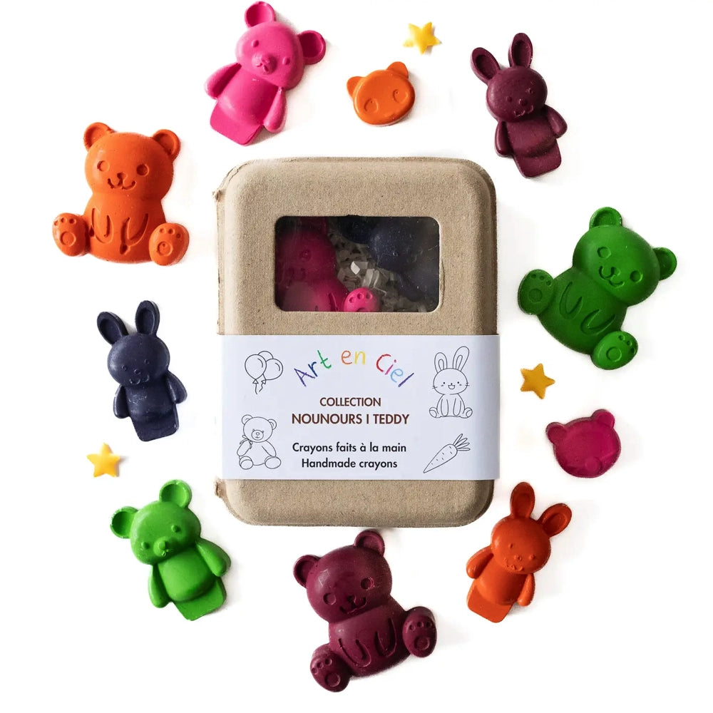 Art en Ciel Handmade Non-Toxic Crayons for Kids - 12 Pack Teddy Bear Shaped Coloring Crayons for Toddlers, Birthday Gifts & Classroom Art Supplies
