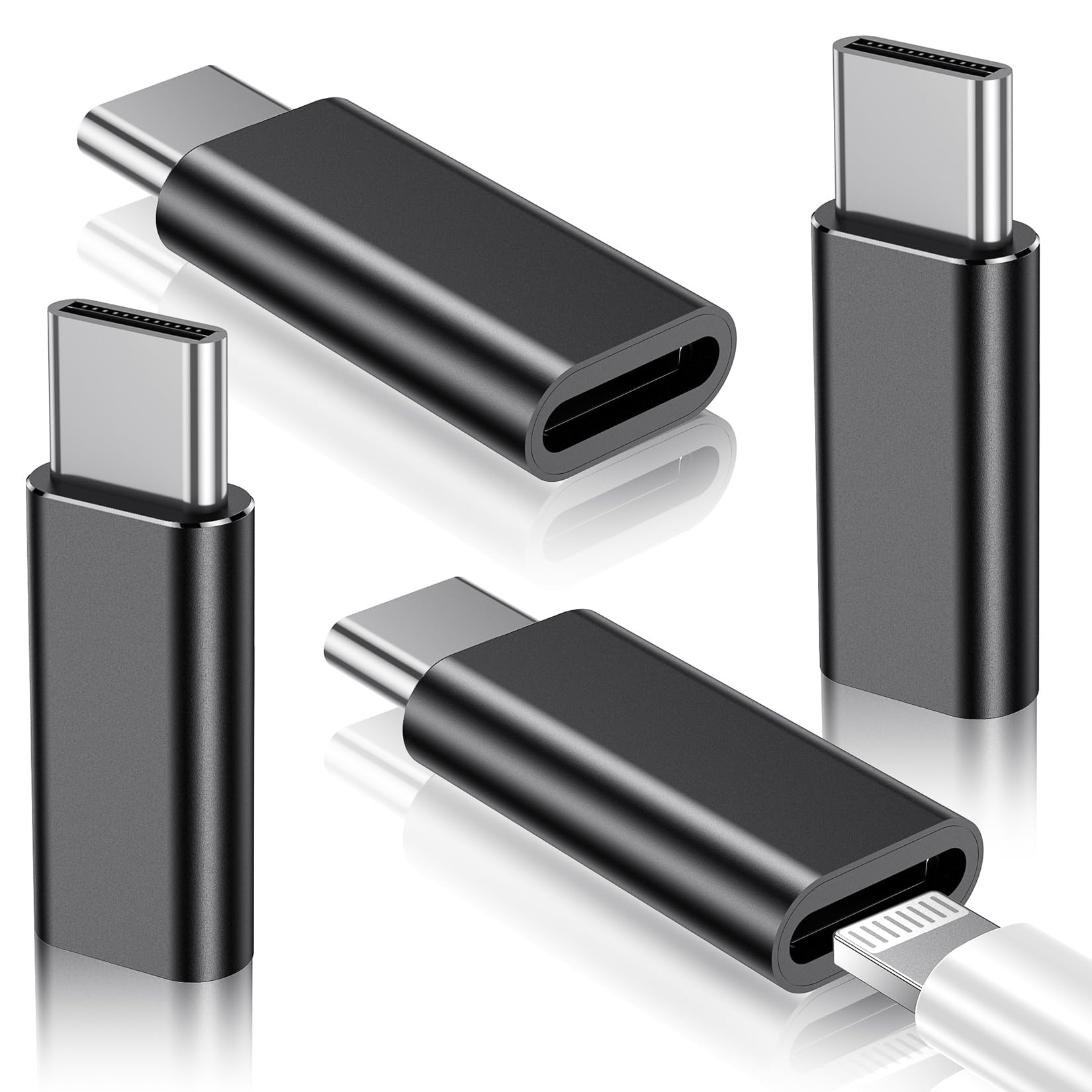 Temdan 4 Pack Lightning to USB C Adapter - Compatible with iPhone 15/16 Pro/Pro Max/Plus, Samsung S24/S25 - Fast Charging USB C Cable Connector for iPhone 16/15 Charger & Accessories (Black) - Perfect for Home, Office & Travel Charging