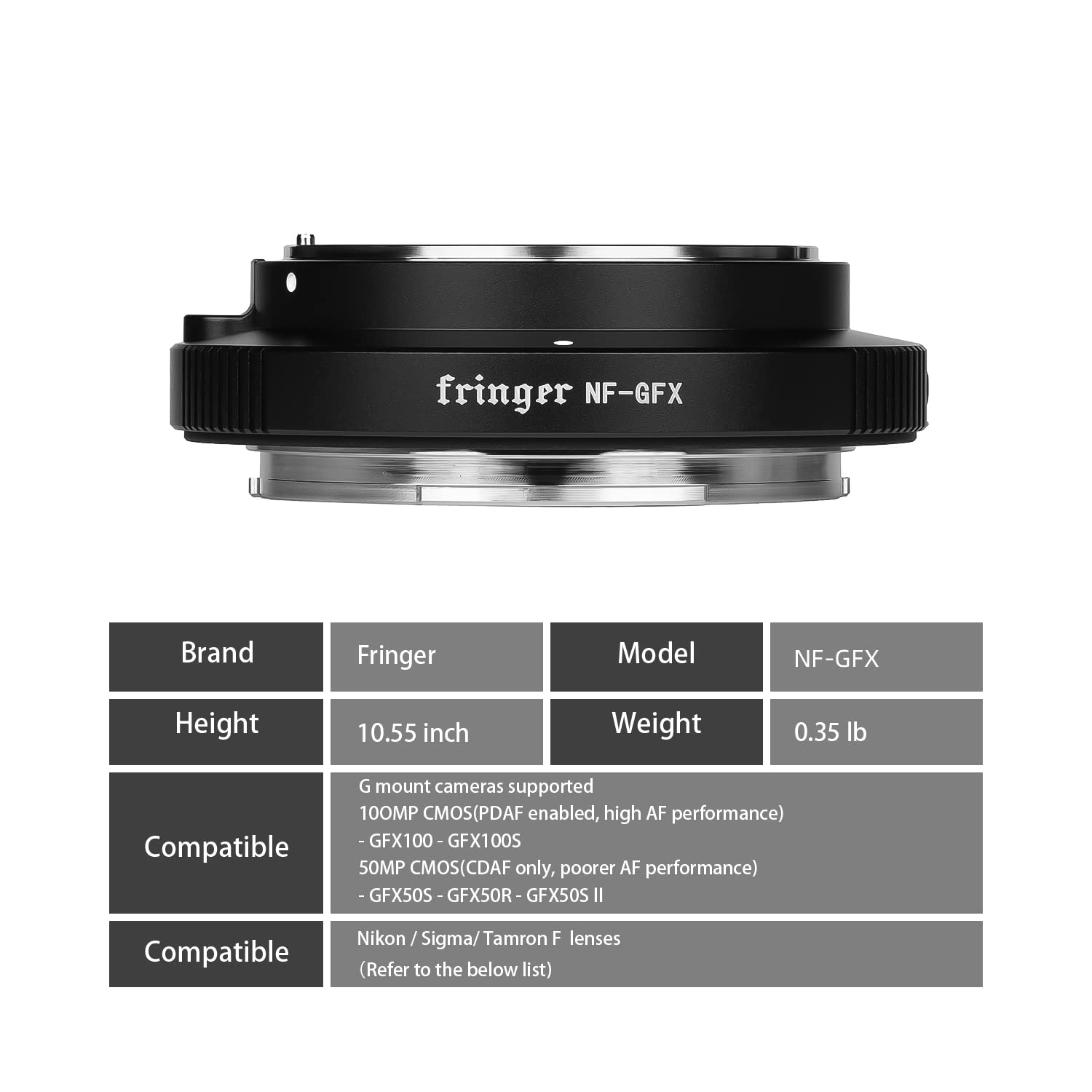 Nikon to Fujifilm GFX Lens Mount Adapter - Auto Focus & Electronic Aperture - Compatible with Nikon D/G/E Lenses & Sigma/Tamron - Works with Fujifilm GFX100S/50R/50S - Perfect for Professional Photography & Videography