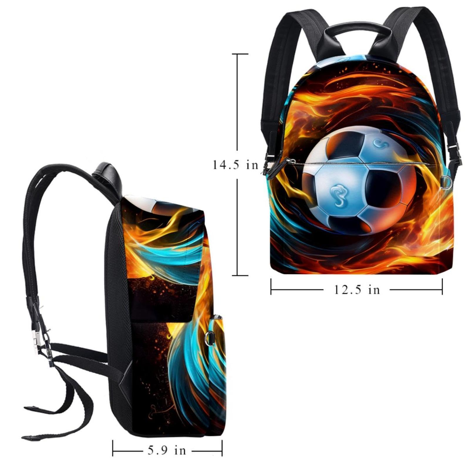 Stylish Travel Backpack for Women & Men - Durable Flaming Football Design Backpack for Hiking, Commuting & College Campus Use