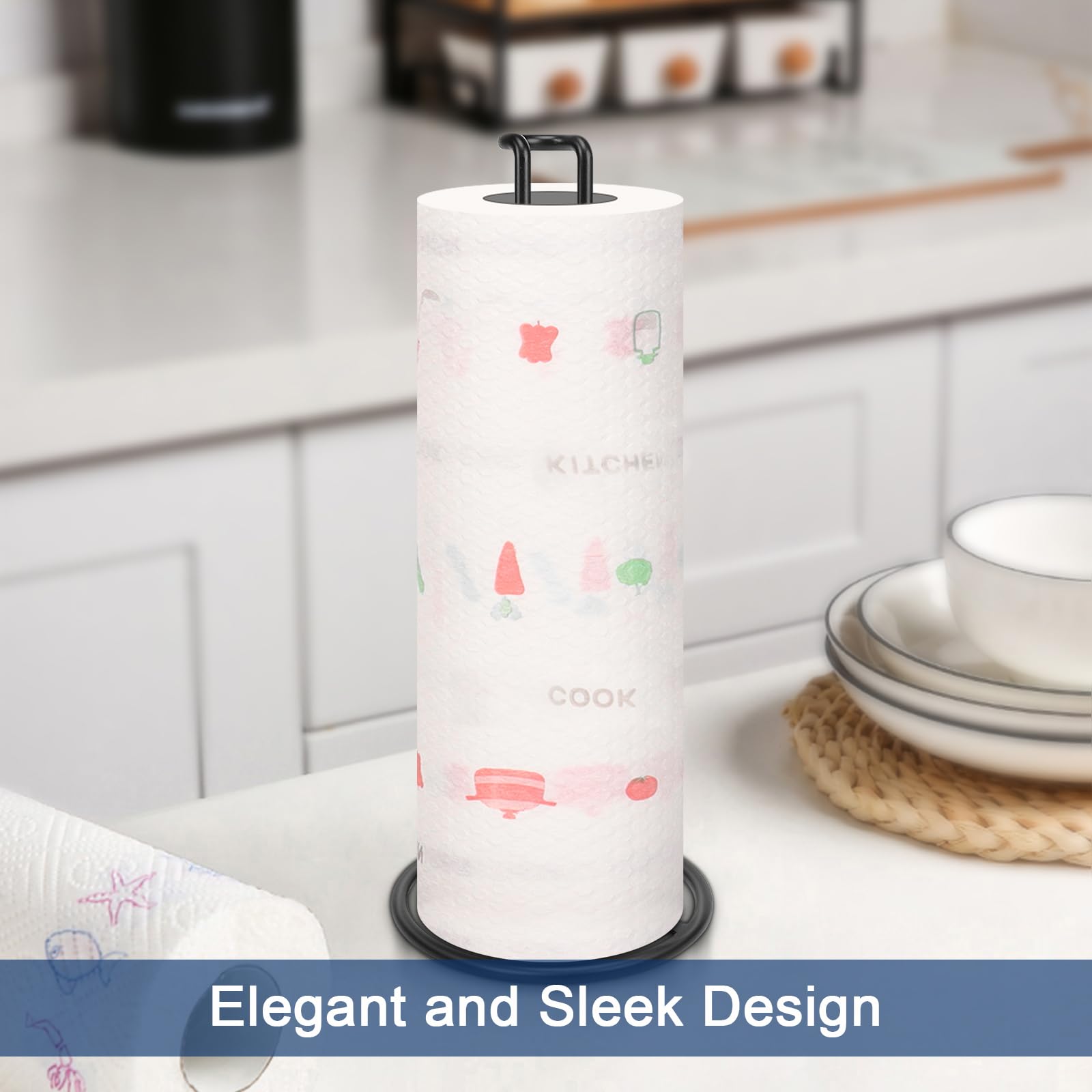 NearMoon Heavy Duty Metal Paper Towel Holder - Sturdy Countertop Dispenser for Standard & Jumbo Rolls - Matte Black Kitchen Organizer for Farmhouse, Living Room & Office Use (1 Pack)