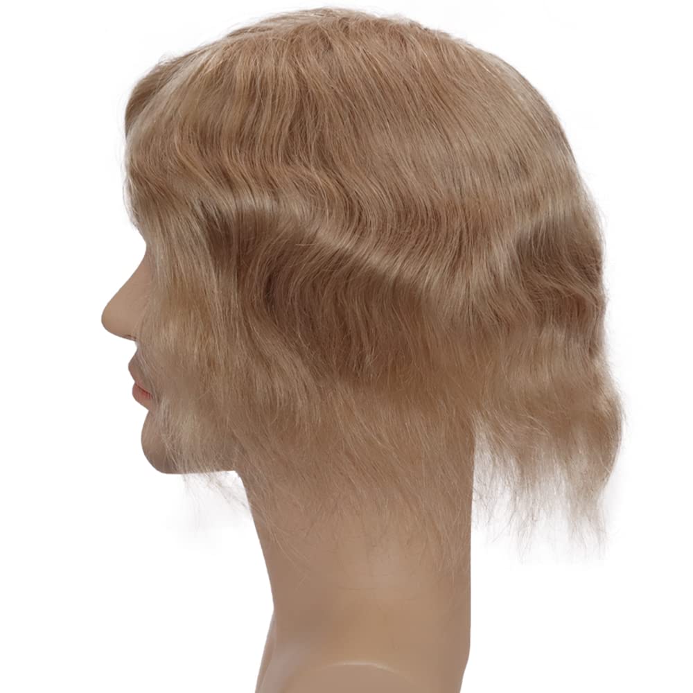0.08mm Ultra Thin Skin Toupee for Men - 100% European Virgin Human Hair Replacement Wig - 8x10 Inch Natural Straight Hairpiece - #22 Ash Blonde Color - Breathable & Undetectable Hair System for Daily Wear, Parties & Special Occasions