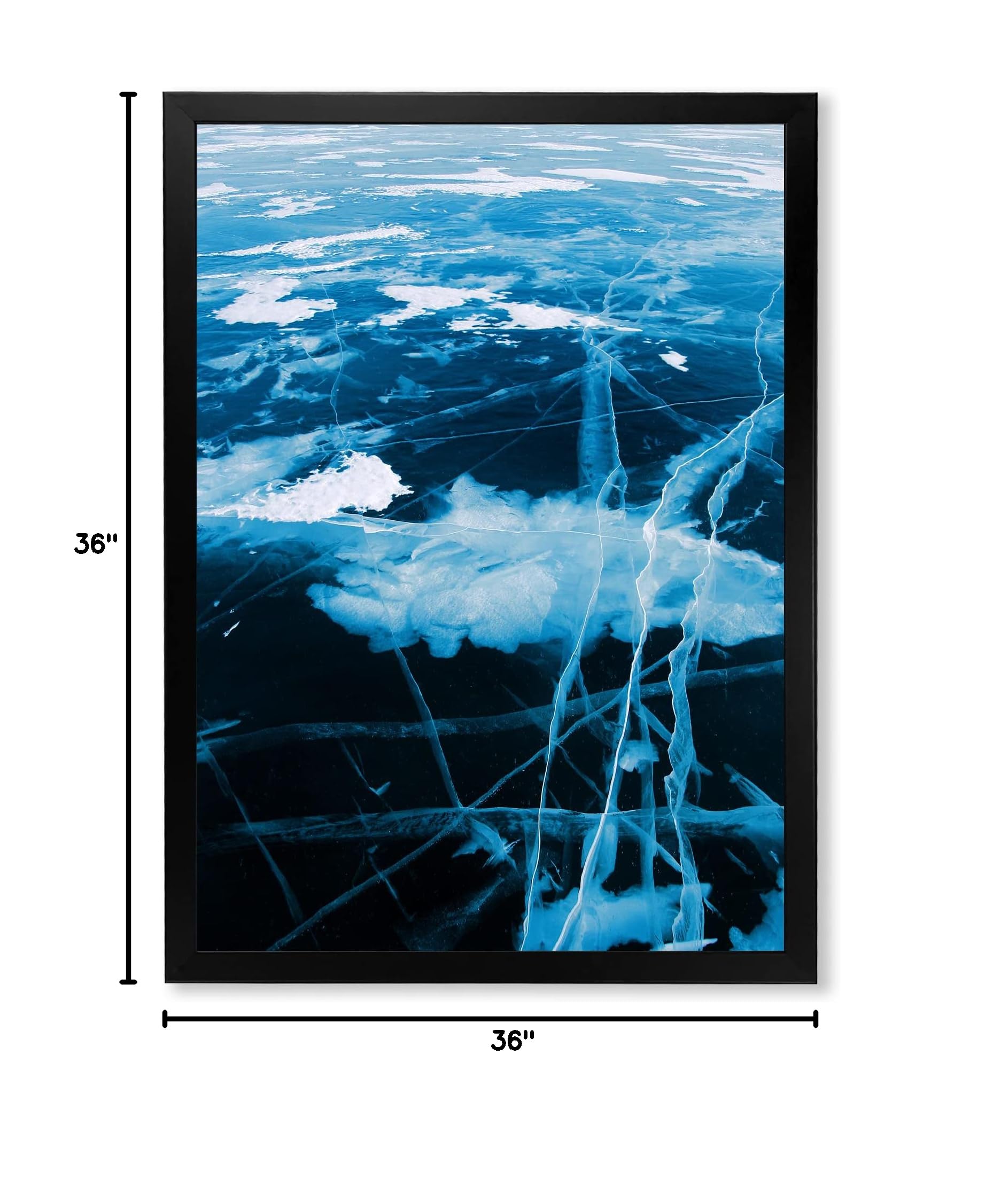 DesignQ Blue and White Ice Structure Modern Framed Wall Art - Contemporary Home Decor for Living Room, Bedroom & Office