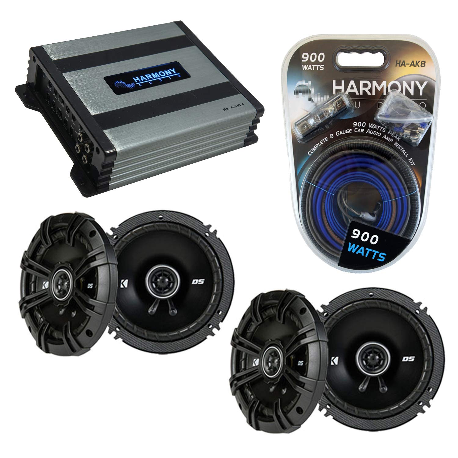Kicker DSC65 Speaker Replacement & Harmony HA-A400.4 Amp Bundle - Perfect Audio Upgrade for 2004-2008 Chrysler Pacifica | Enhanced Car Sound System for Road Trips & Daily Commutes