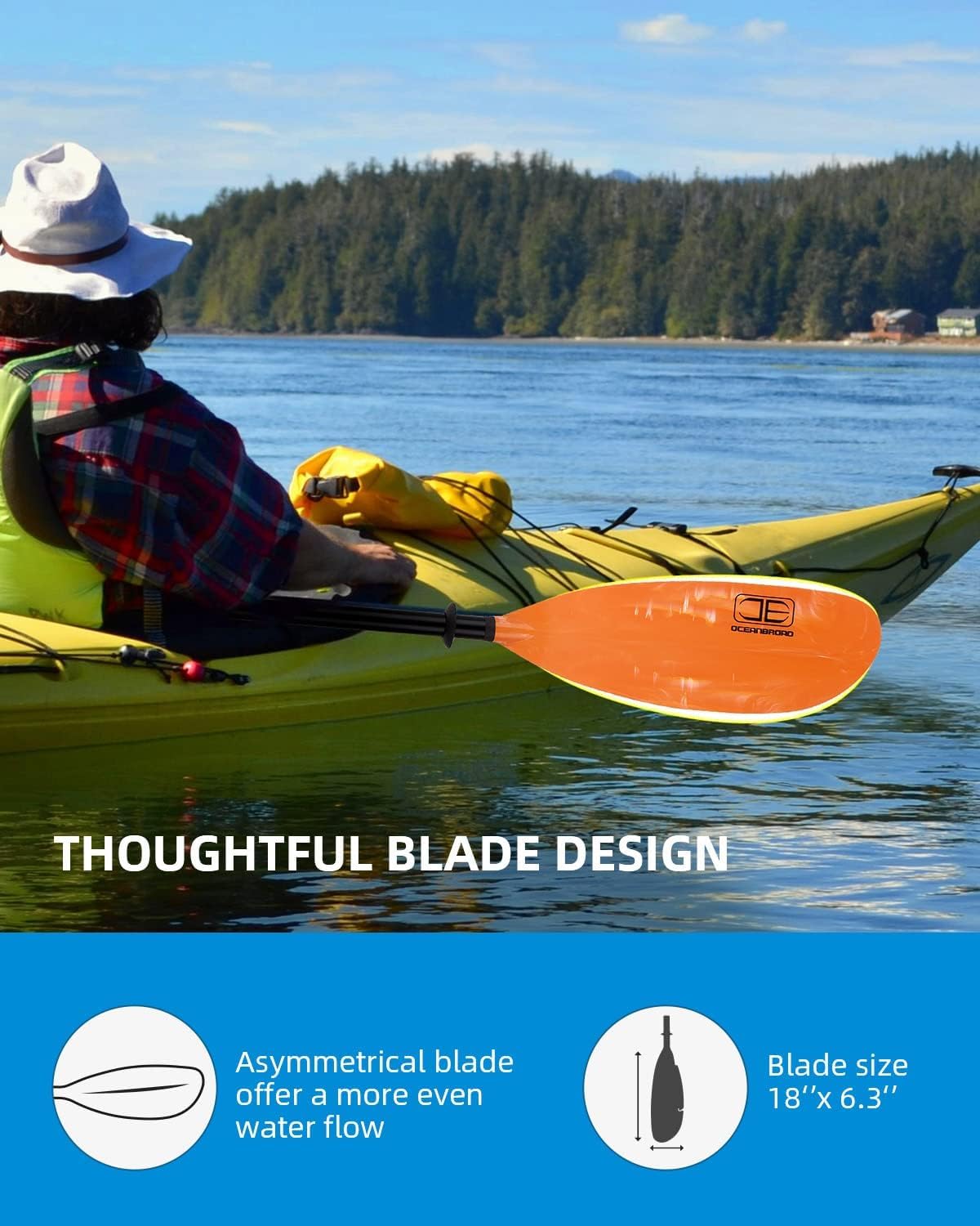 OCEANBROAD Adjustable Fishing Kayak Paddle 94-102 inch (240-260cm) - Lightweight Aluminum Alloy Shaft with Paddle Leash - Perfect for Kayaking, Canoeing & Water Sports