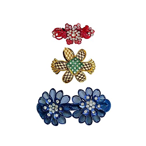 Barrette & Hair Clips Combo Pack of 3 - Medium & Small Size Multi-Color Hair Accessories (Dark Blue, Brown, Red) for Women & Girls - Perfect for School, Work, Parties & Everyday Styling