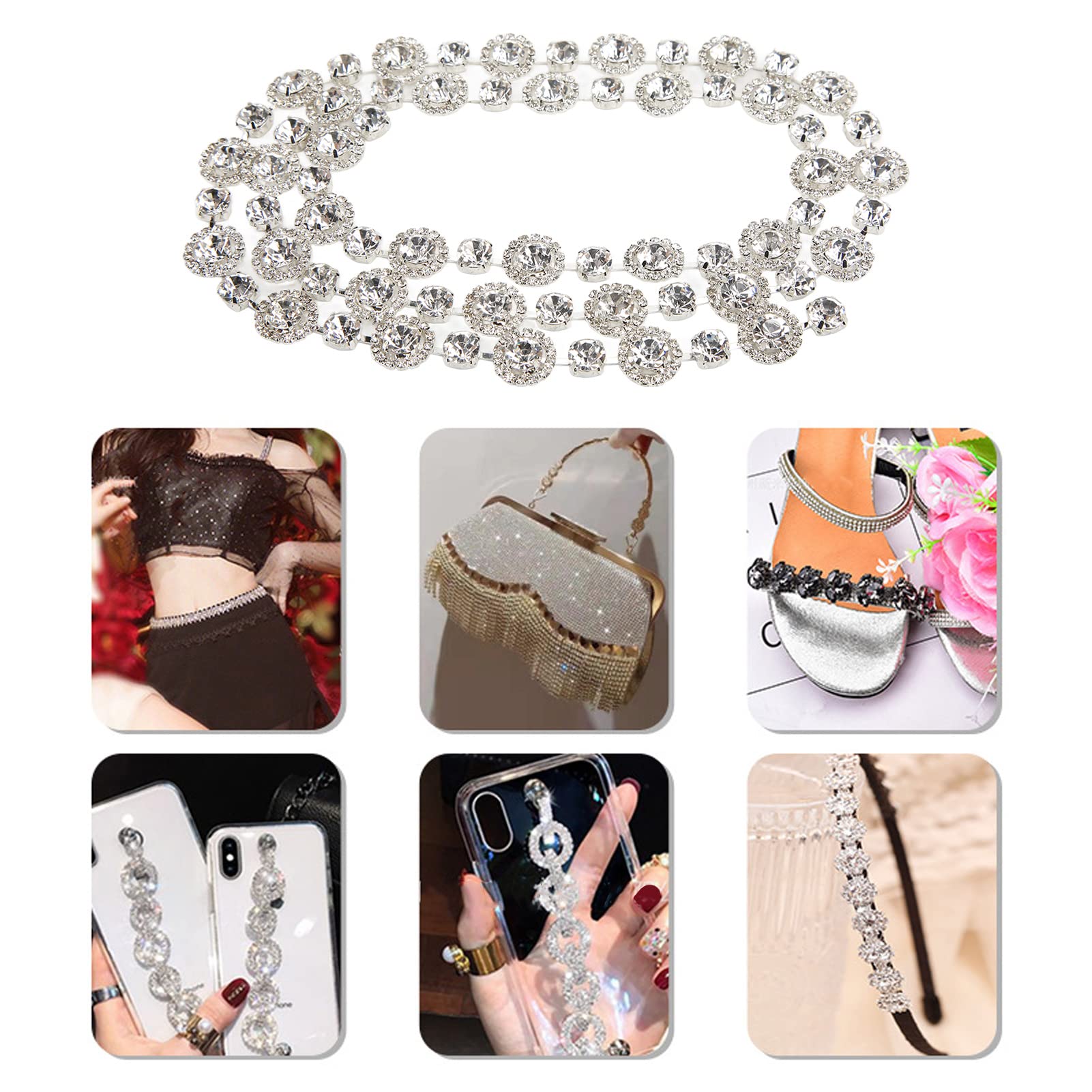 DIY Rhinestone Chain - 1 Yard Elegant Glass Alloy Rhinestone Chain for Wedding Decorations, Party Accessories & Craft Projects | Easy to Use for Jewelry Making, Costume Design & Home Decor